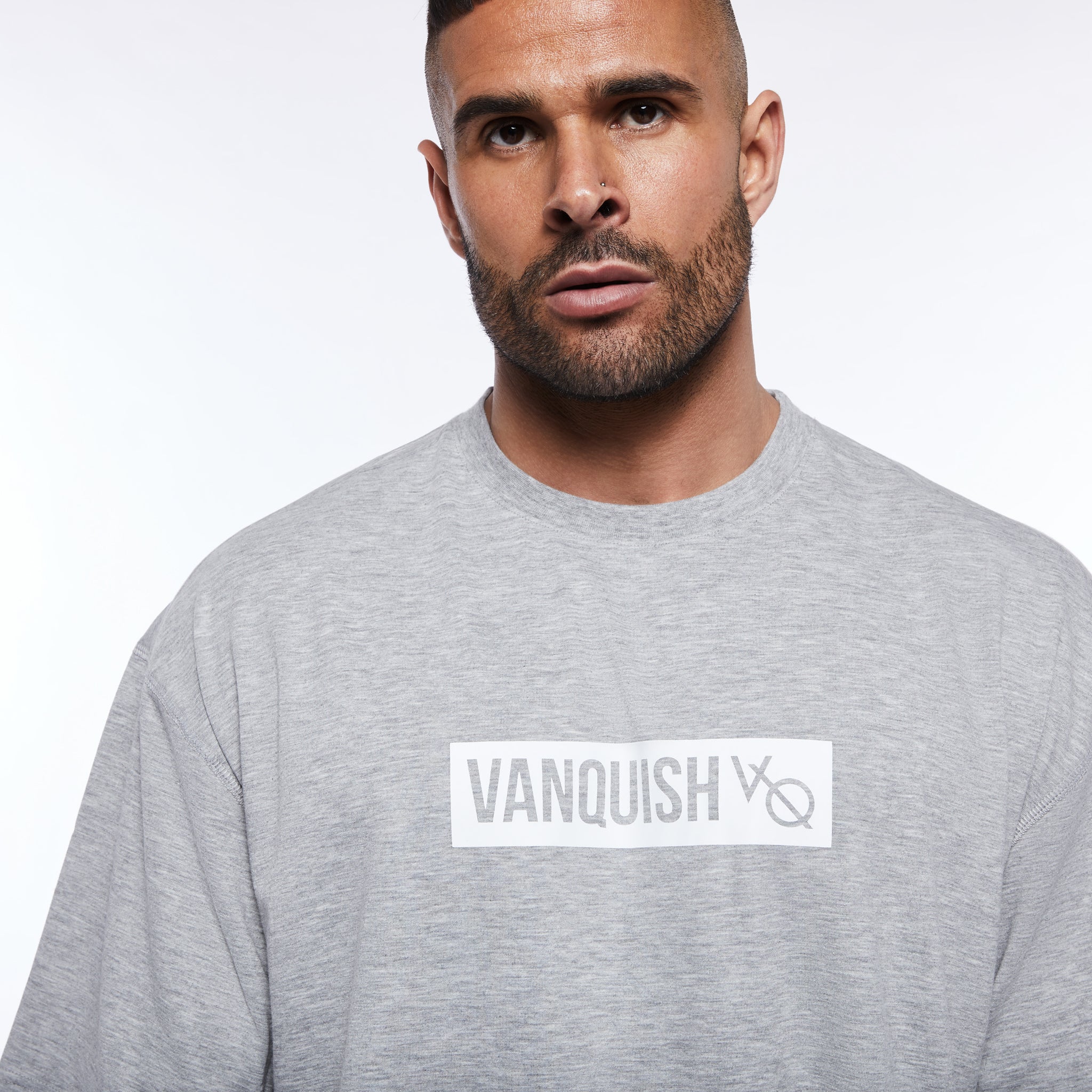 Vanquish Box Logo Ash Grey Oversized T Shirt