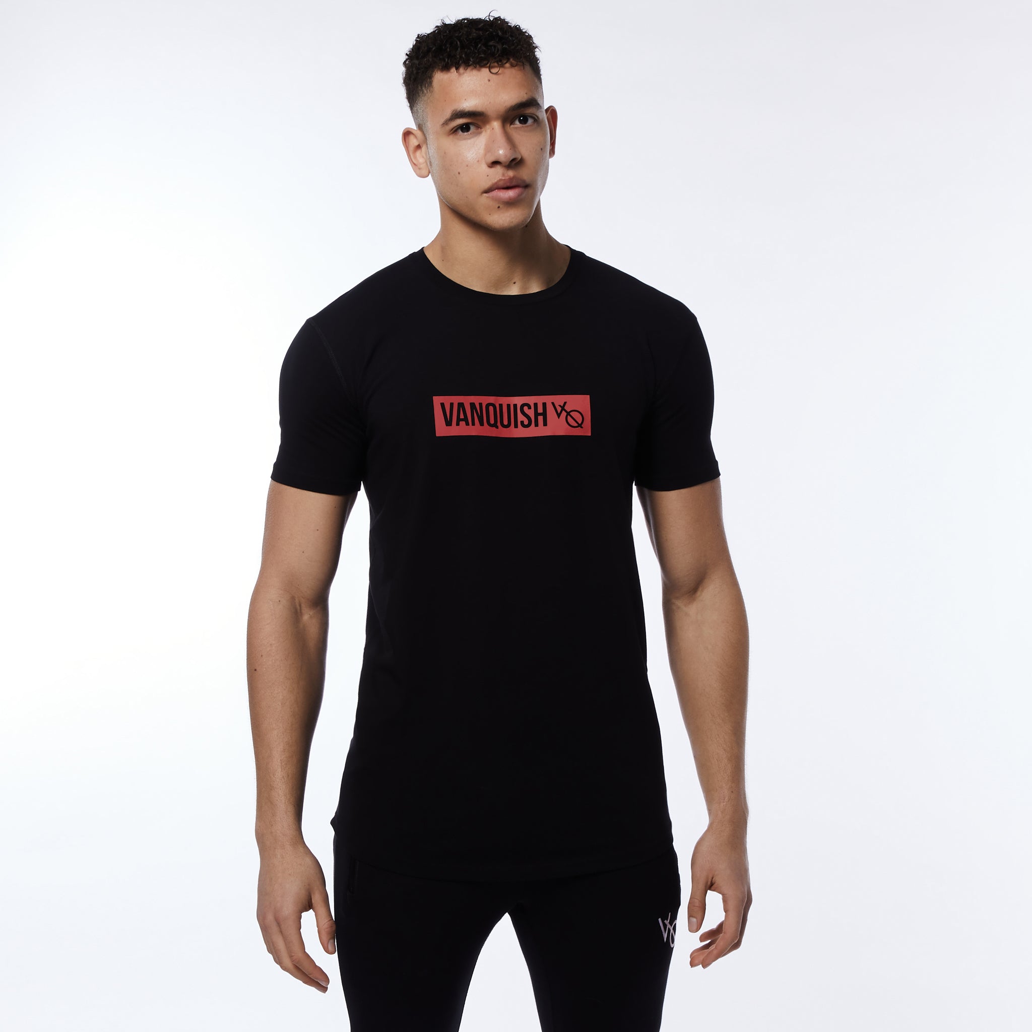 Vanquish Box Logo Red on Black Short Sleeve T Shirt