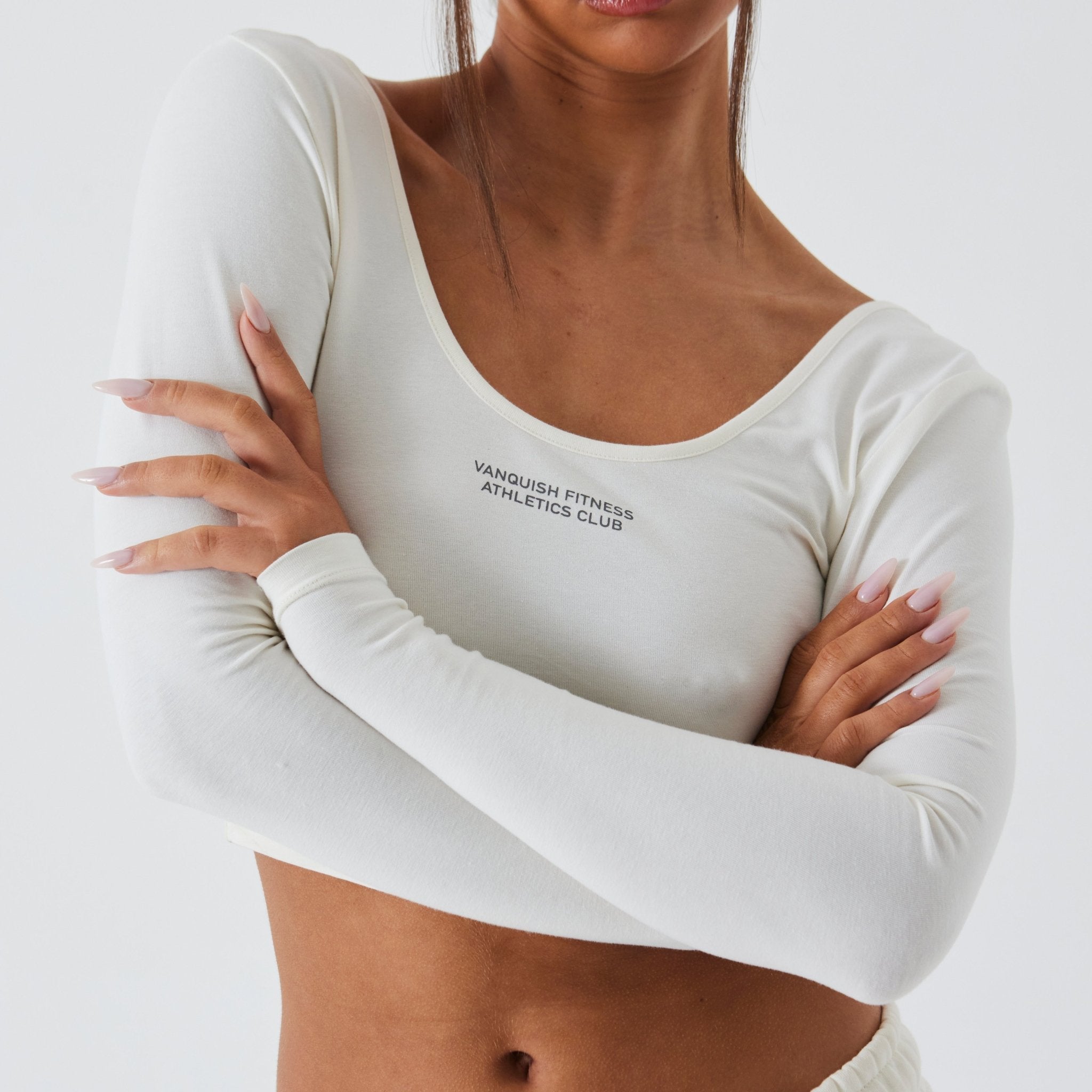 Vanquish Athletics Club Marshmallow Cropped Long Sleeve T Shirt - Vanquish Fitness