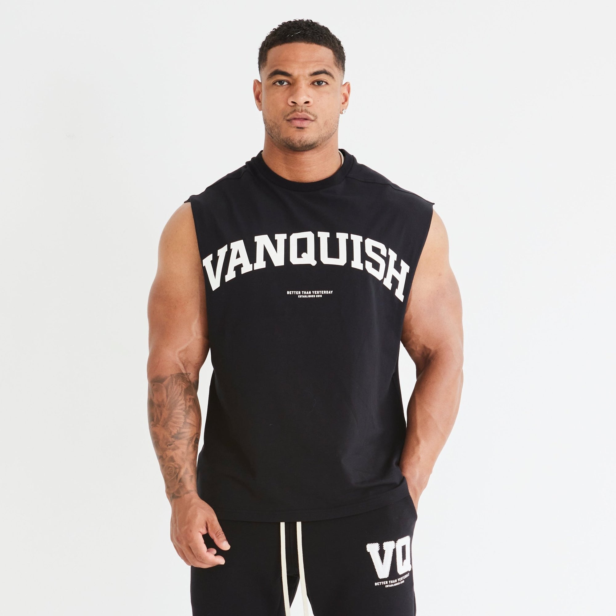 Vanquish Black Varsity Oversized Sleeveless T Shirt - Vanquish Fitness
