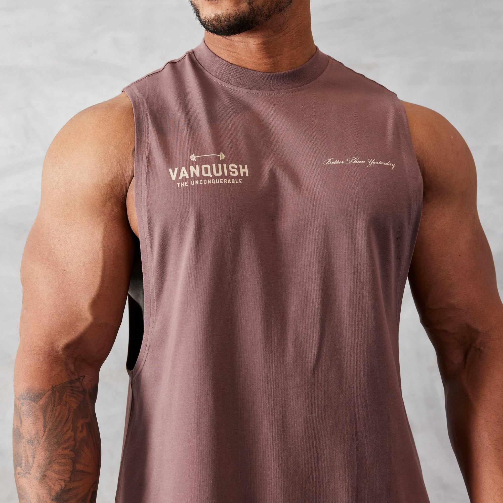 Vanquish Brown Unconquerable Oversized Sleeveless T Shirt - Vanquish Fitness