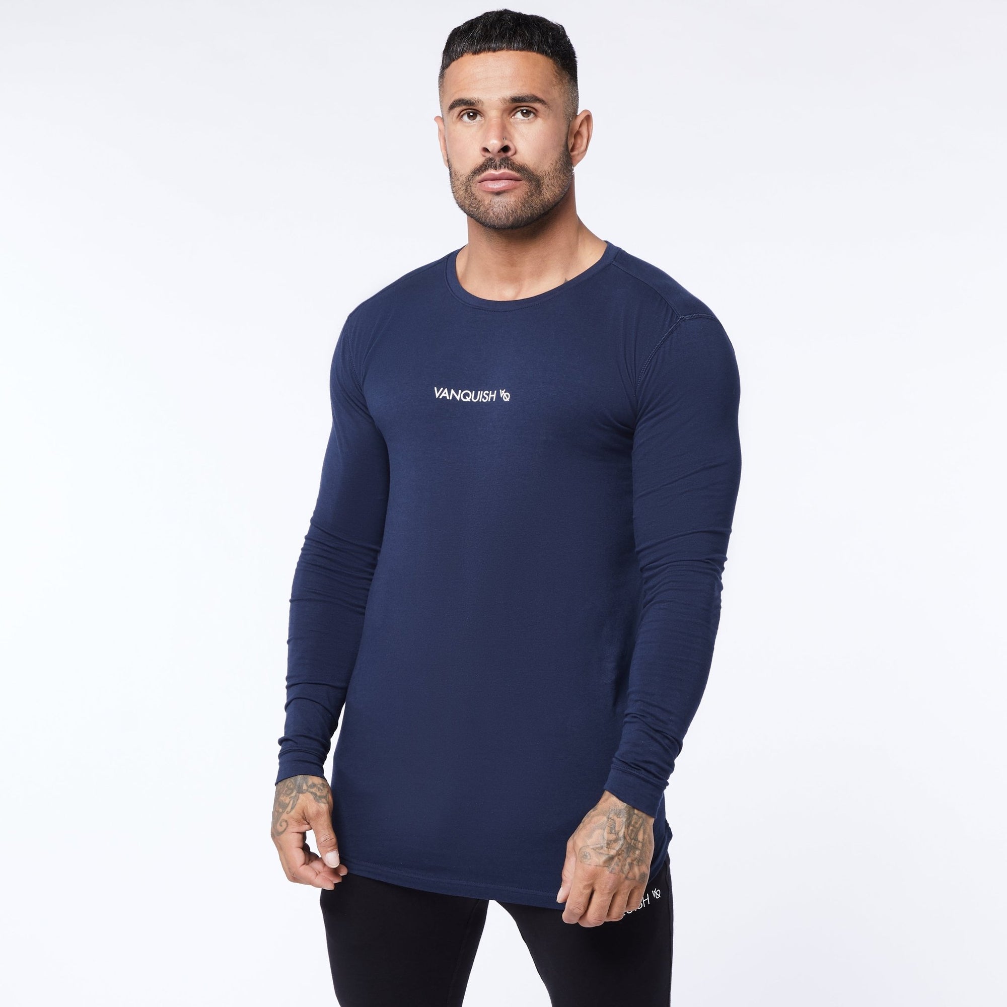 Vanquish Core Navy Long Sleeved T Shirt - Vanquish Fitness