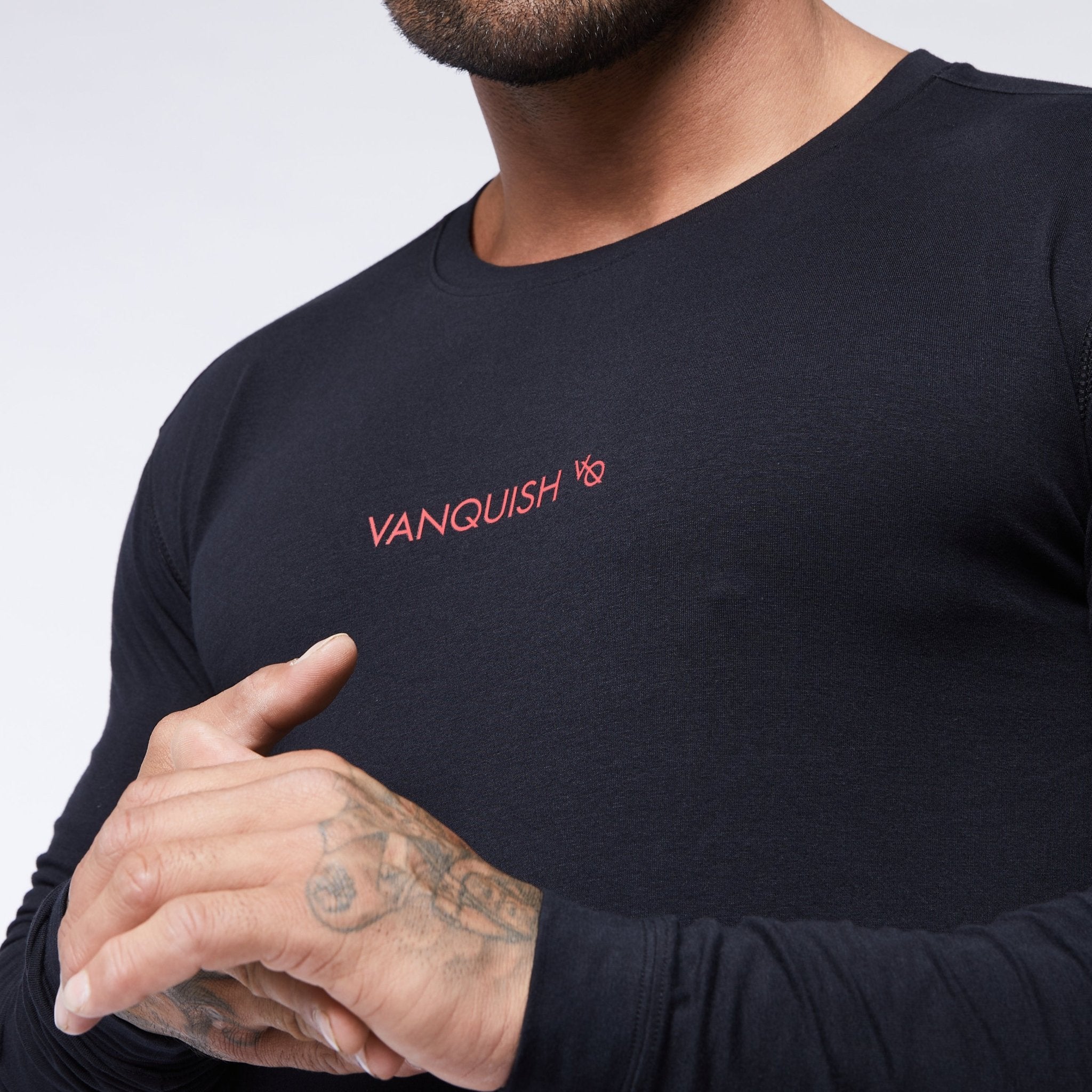 Vanquish Core Red on Black Long Sleeved T Shirt - Vanquish Fitness