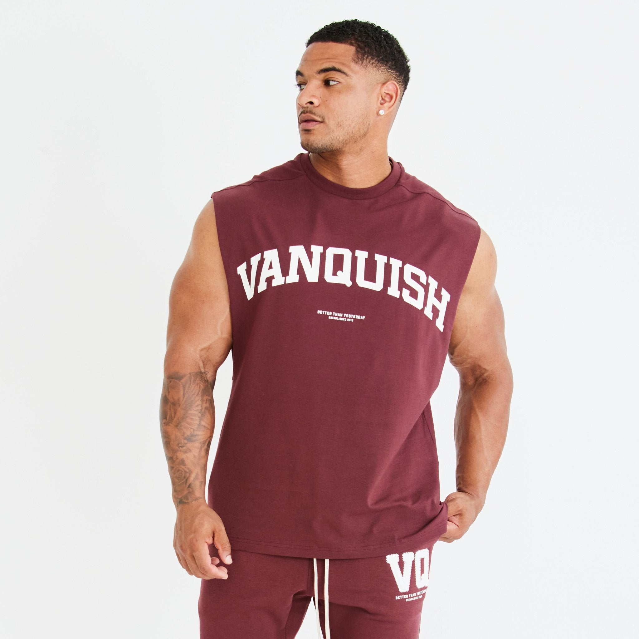 Vanquish Dark Burgundy Varsity Oversized Sleeveless T Shirt - Vanquish Fitness