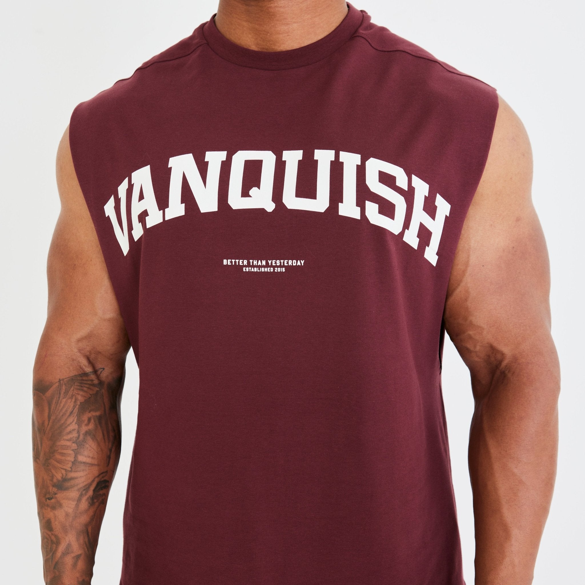 Vanquish Dark Burgundy Varsity Oversized Sleeveless T Shirt - Vanquish Fitness