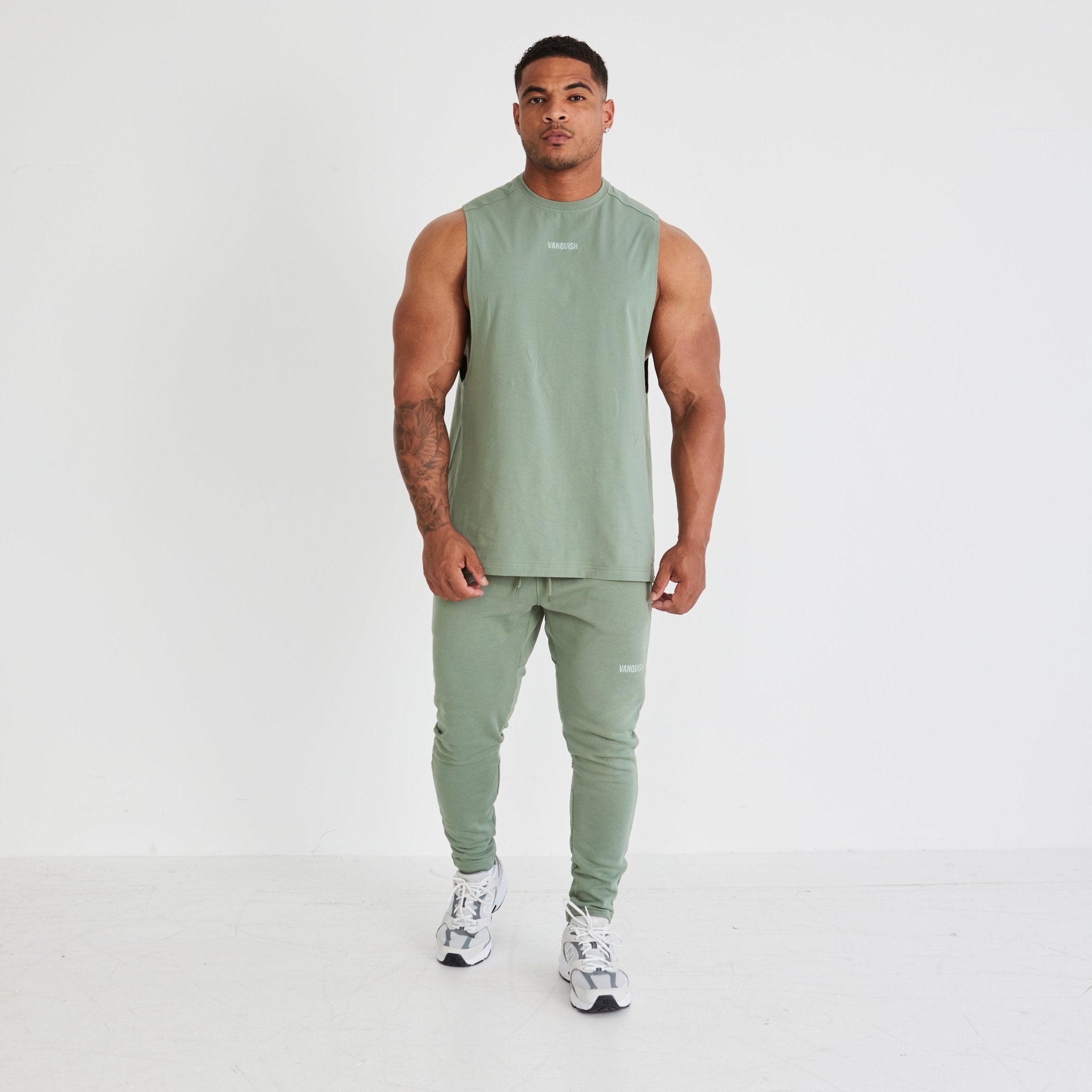 Vanquish Essential Green Oversized Sleeveless T Shirt - Vanquish Fitness