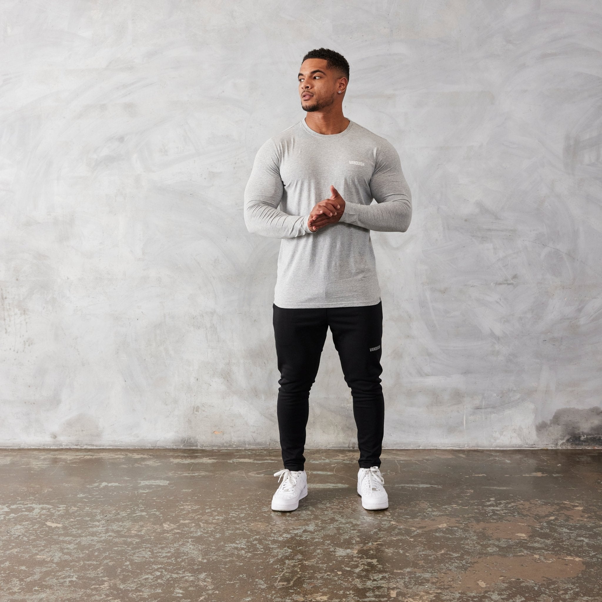 Vanquish Essential Grey Slim Fit Long Sleeve T Shirt - Vanquish Fitness