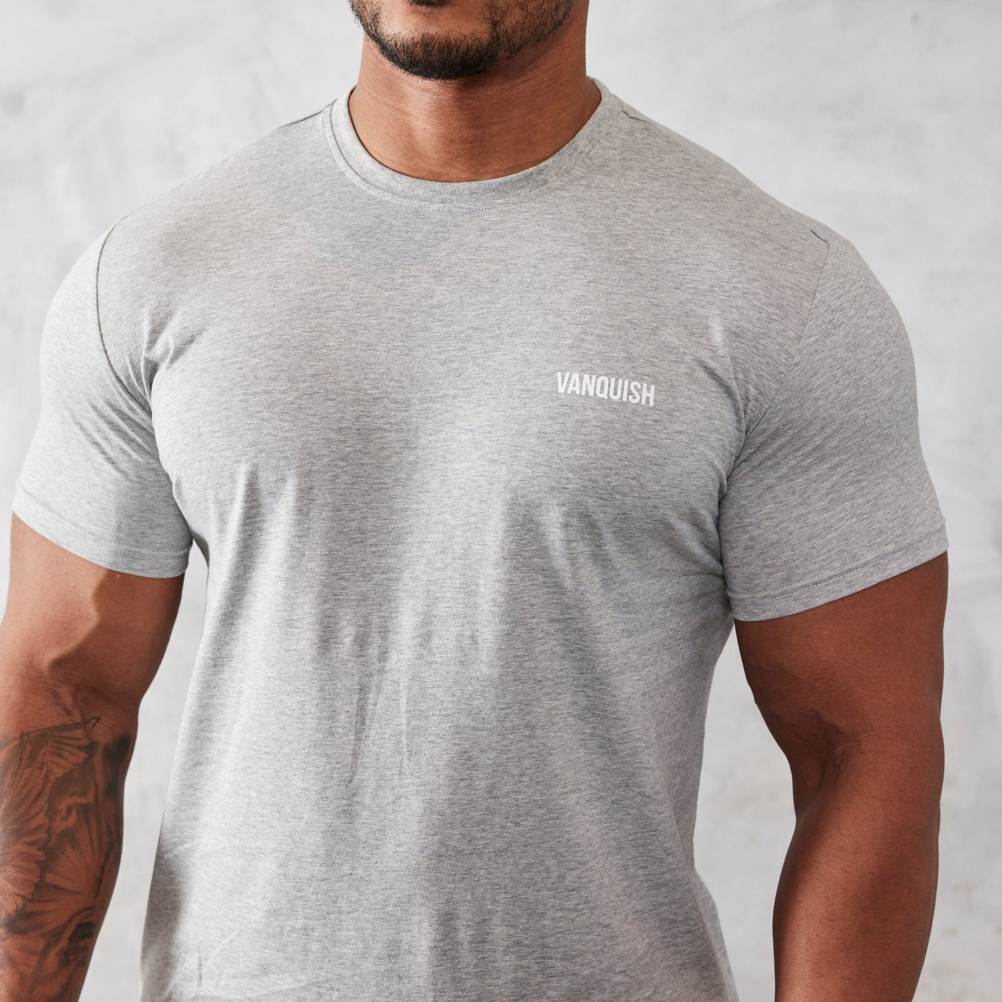 Vanquish Essential Grey Slim Fit Short Sleeve T Shirt - Vanquish Fitness