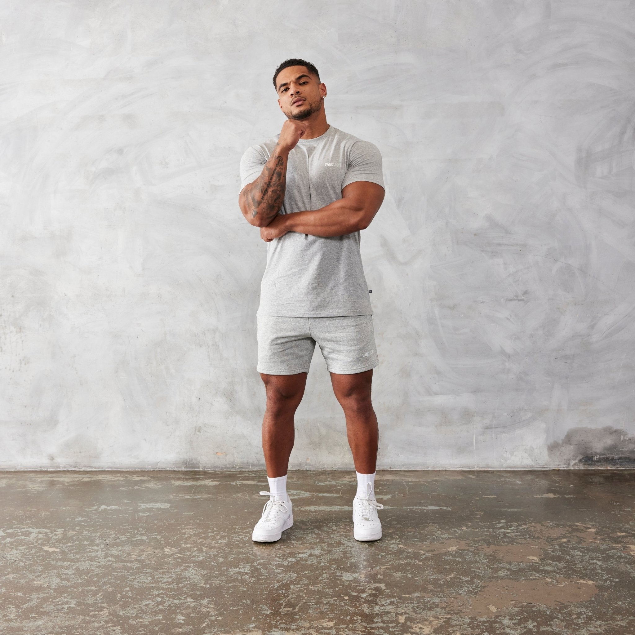 Vanquish Essential Grey Slim Fit Short Sleeve T Shirt - Vanquish Fitness
