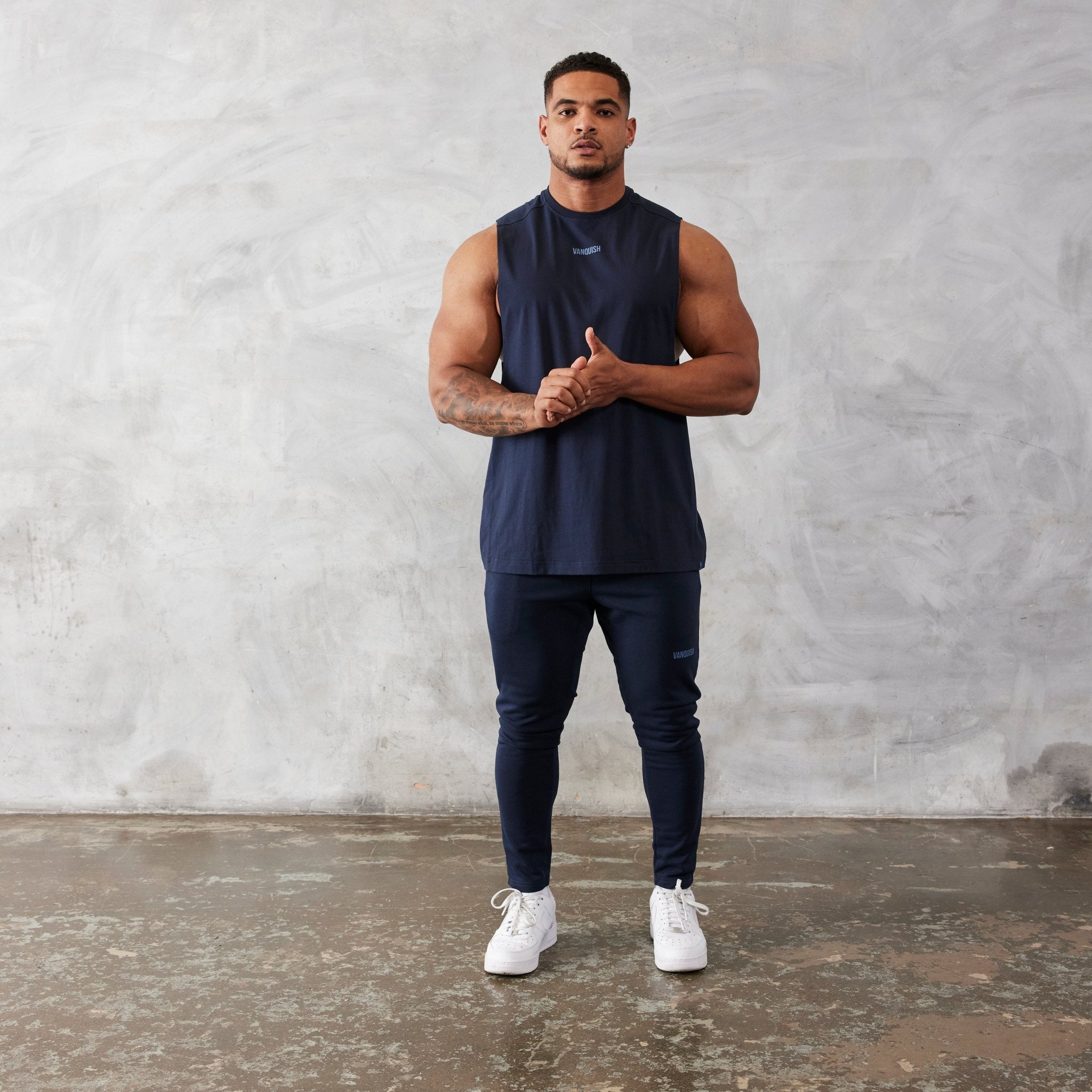 Vanquish Essential Navy Blue Oversized Sleeveless T Shirt - Vanquish Fitness