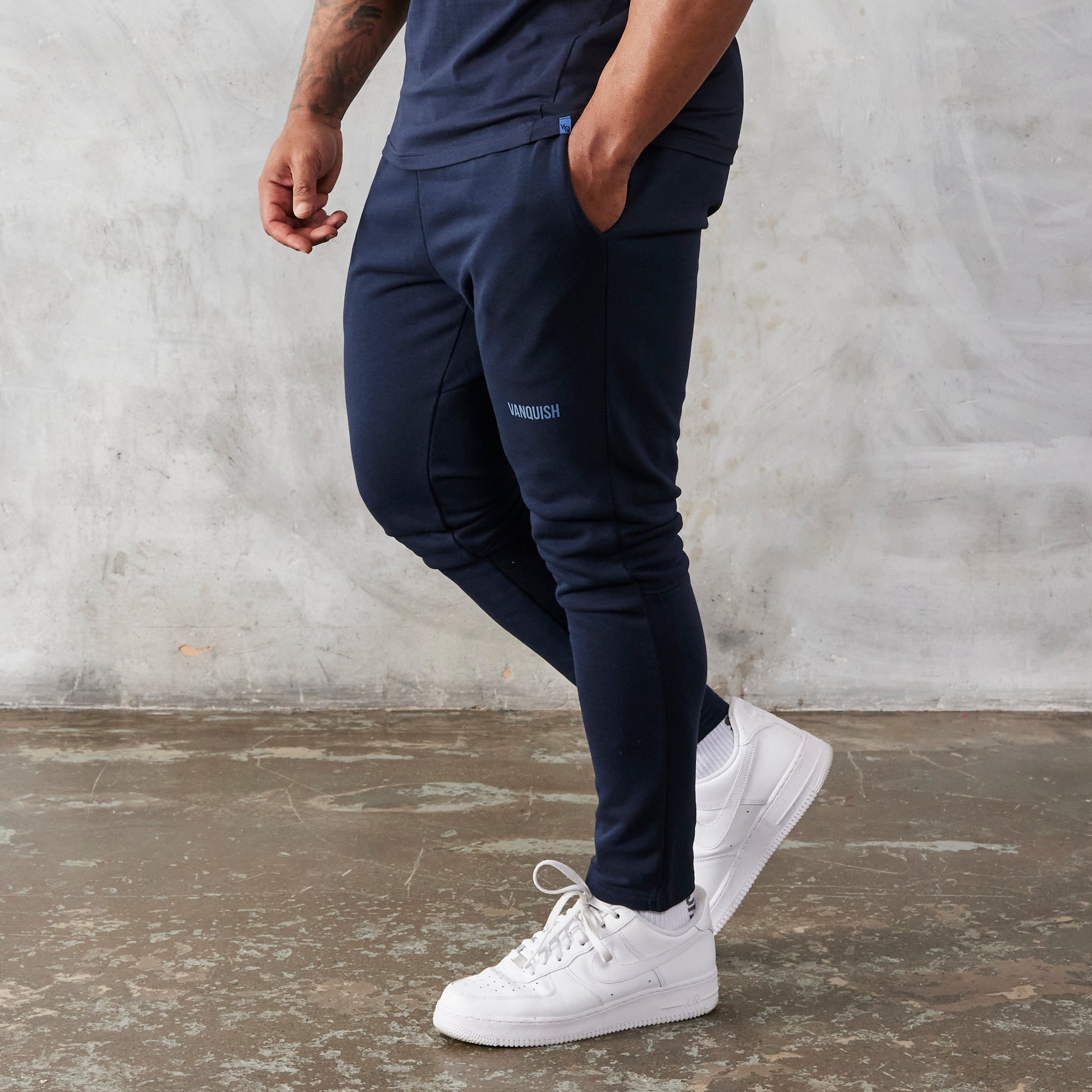 Vanquish Essential Navy Blue Tapered Fit Sweatpants - Vanquish Fitness