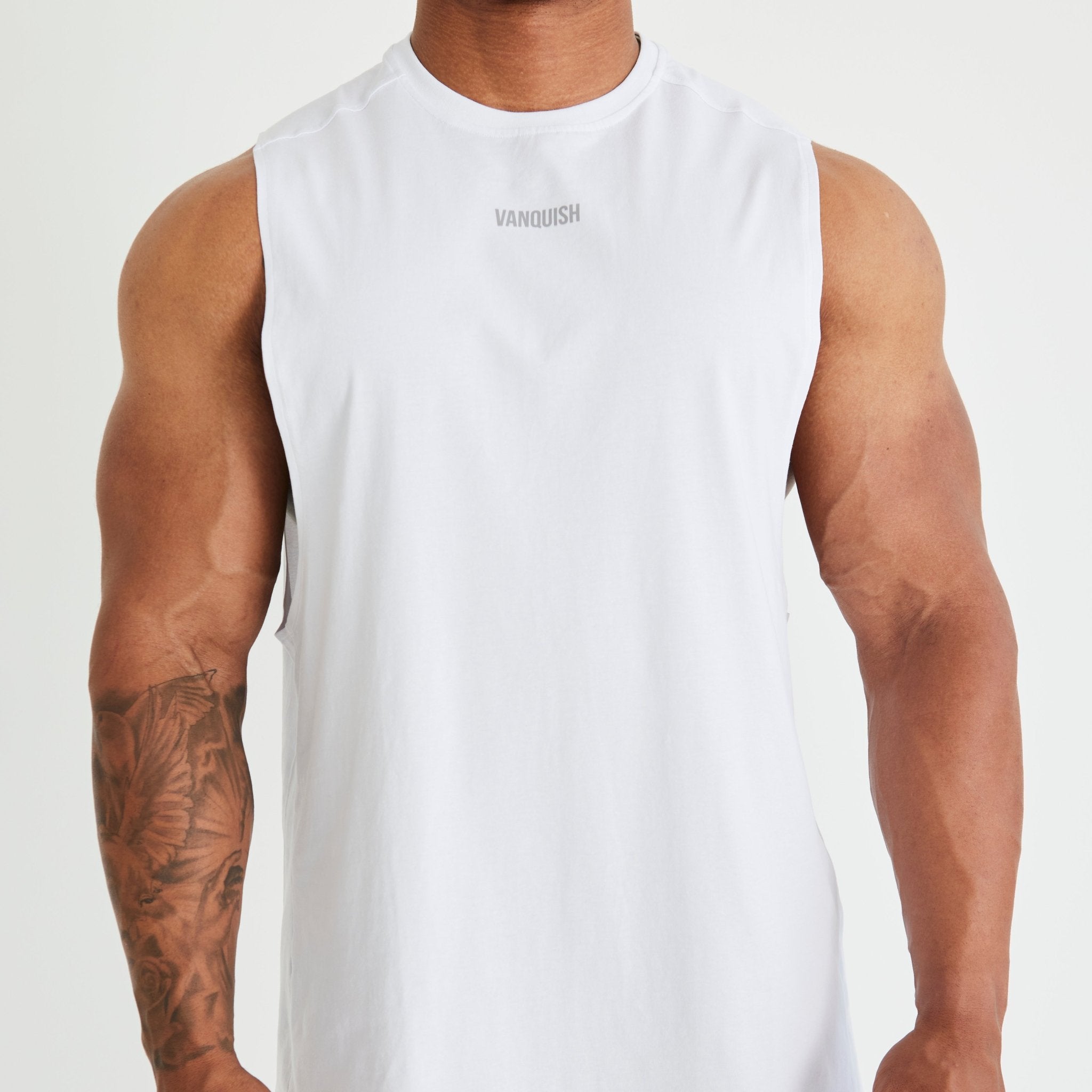 Vanquish Essential White Oversized Sleeveless T Shirt - Vanquish Fitness