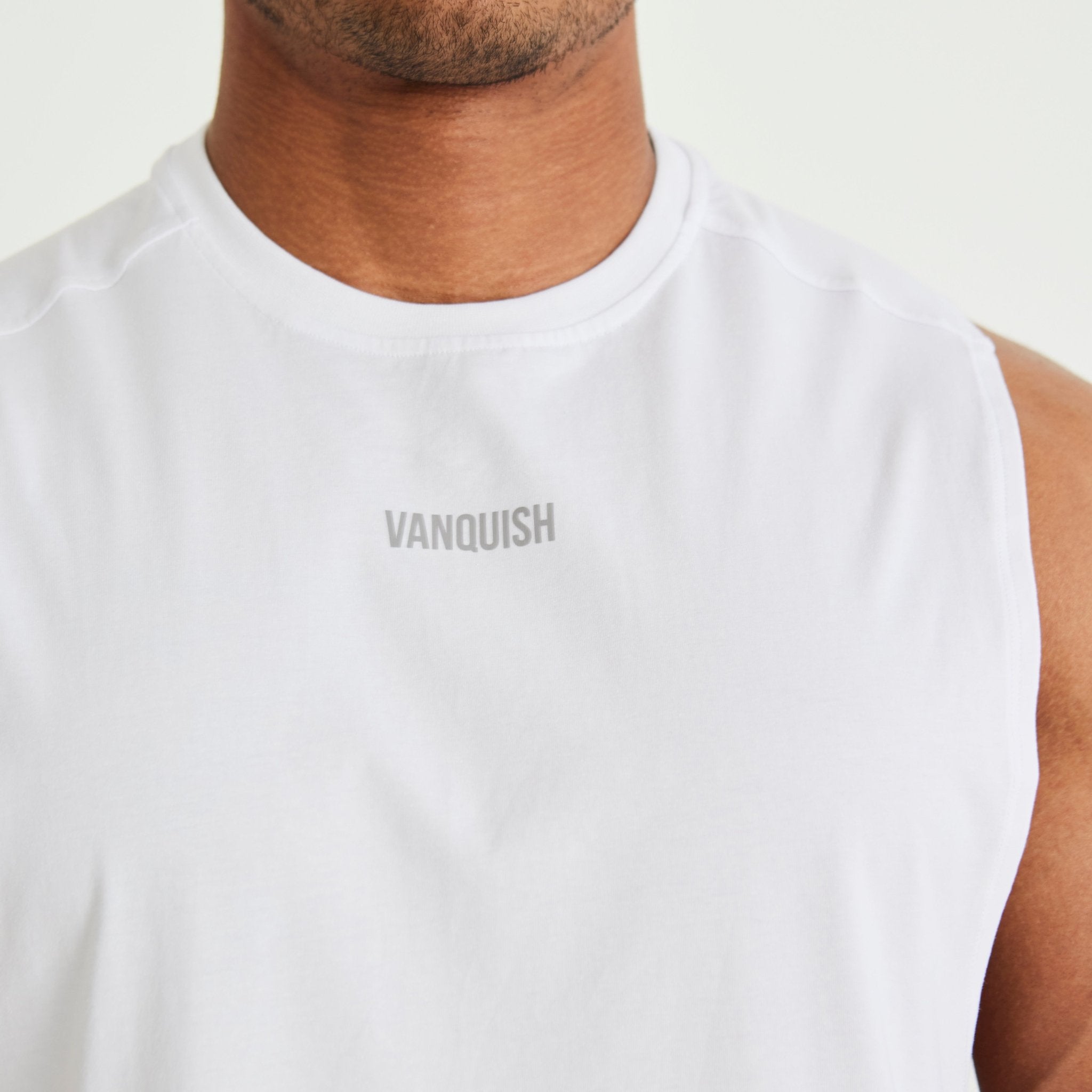 Vanquish Essential White Oversized Sleeveless T Shirt - Vanquish Fitness