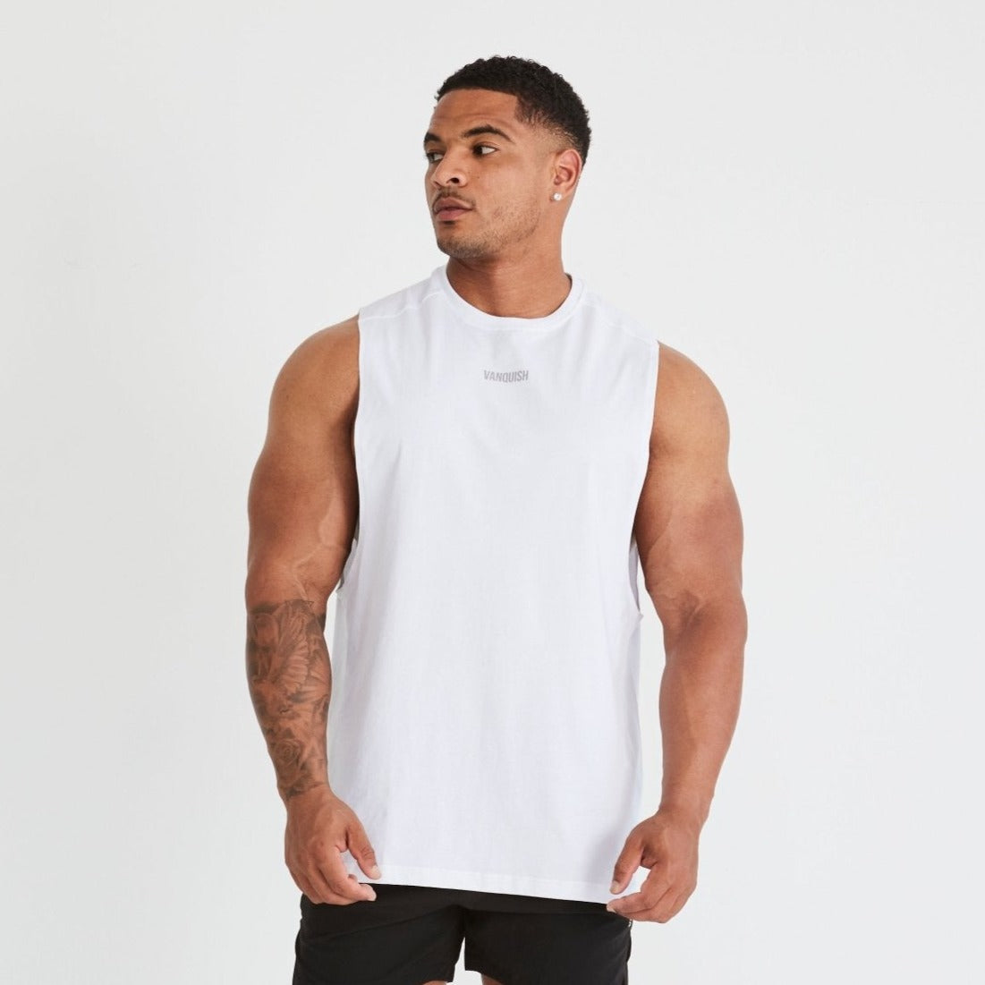 Vanquish Essential White Oversized Sleeveless T Shirt - Vanquish Fitness