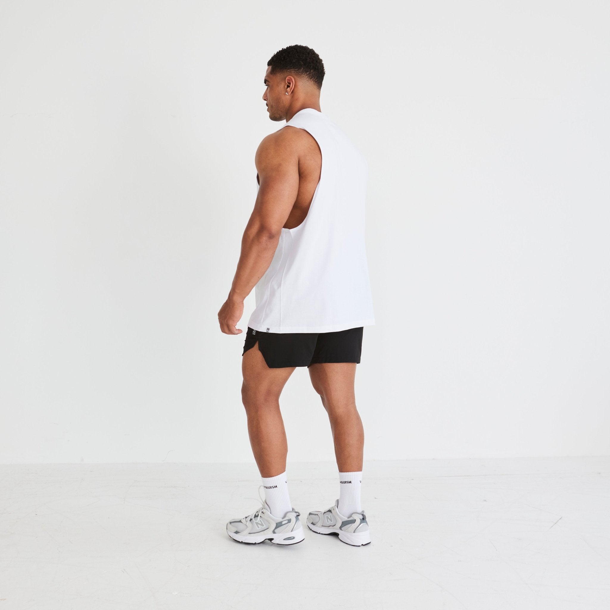 Vanquish Essential White Oversized Sleeveless T Shirt - Vanquish Fitness