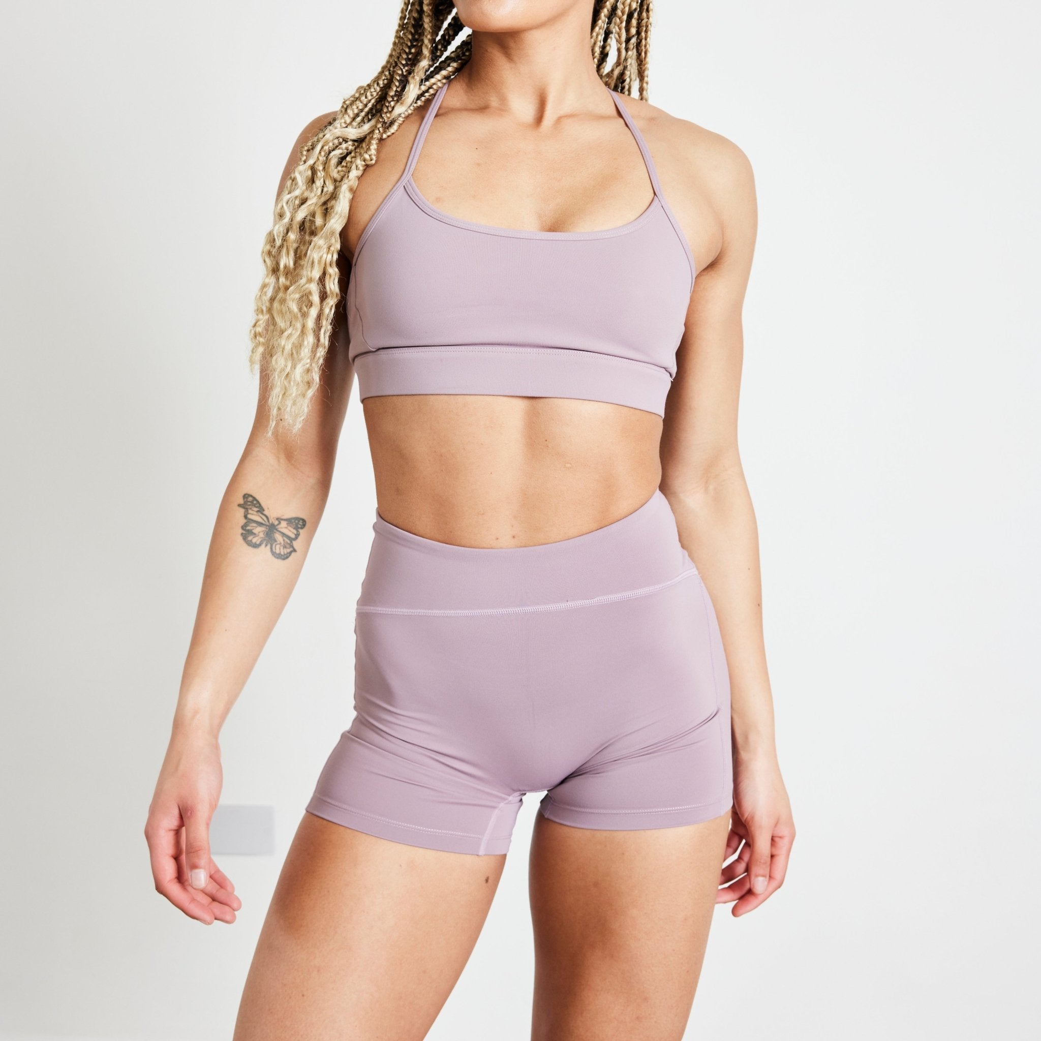 Vanquish Evolve Truffle Lilac High Waisted Shorts - Vanquish Fitness