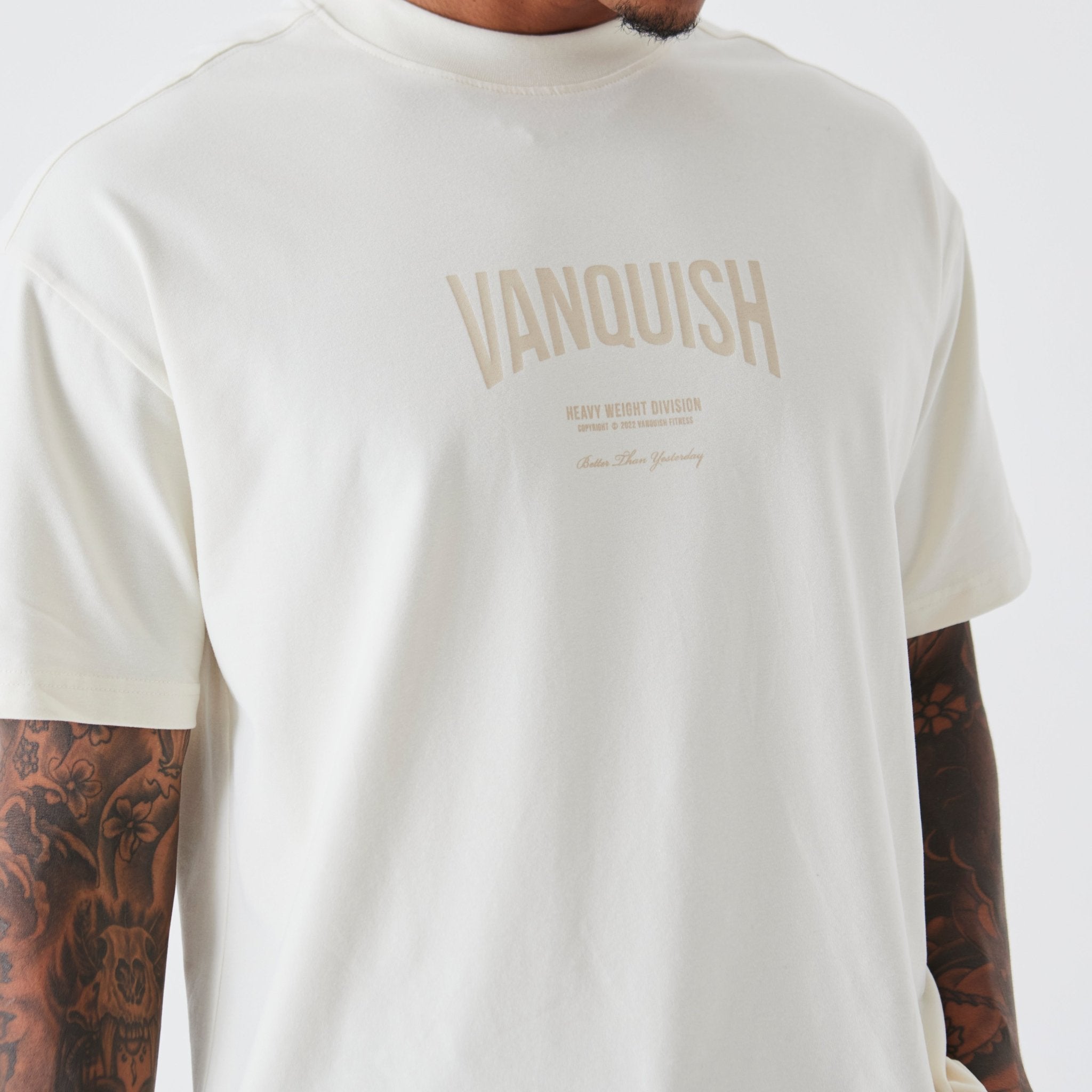 Vanquish Heavyweight Division Vintage White Oversized T Shirt - Vanquish Fitness