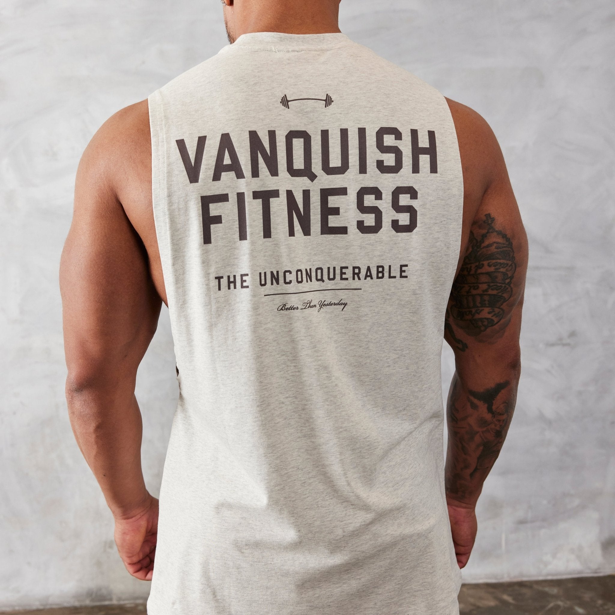 Vanquish Oat Marl Unconquerable Oversized Sleeveless T Shirt - Vanquish Fitness