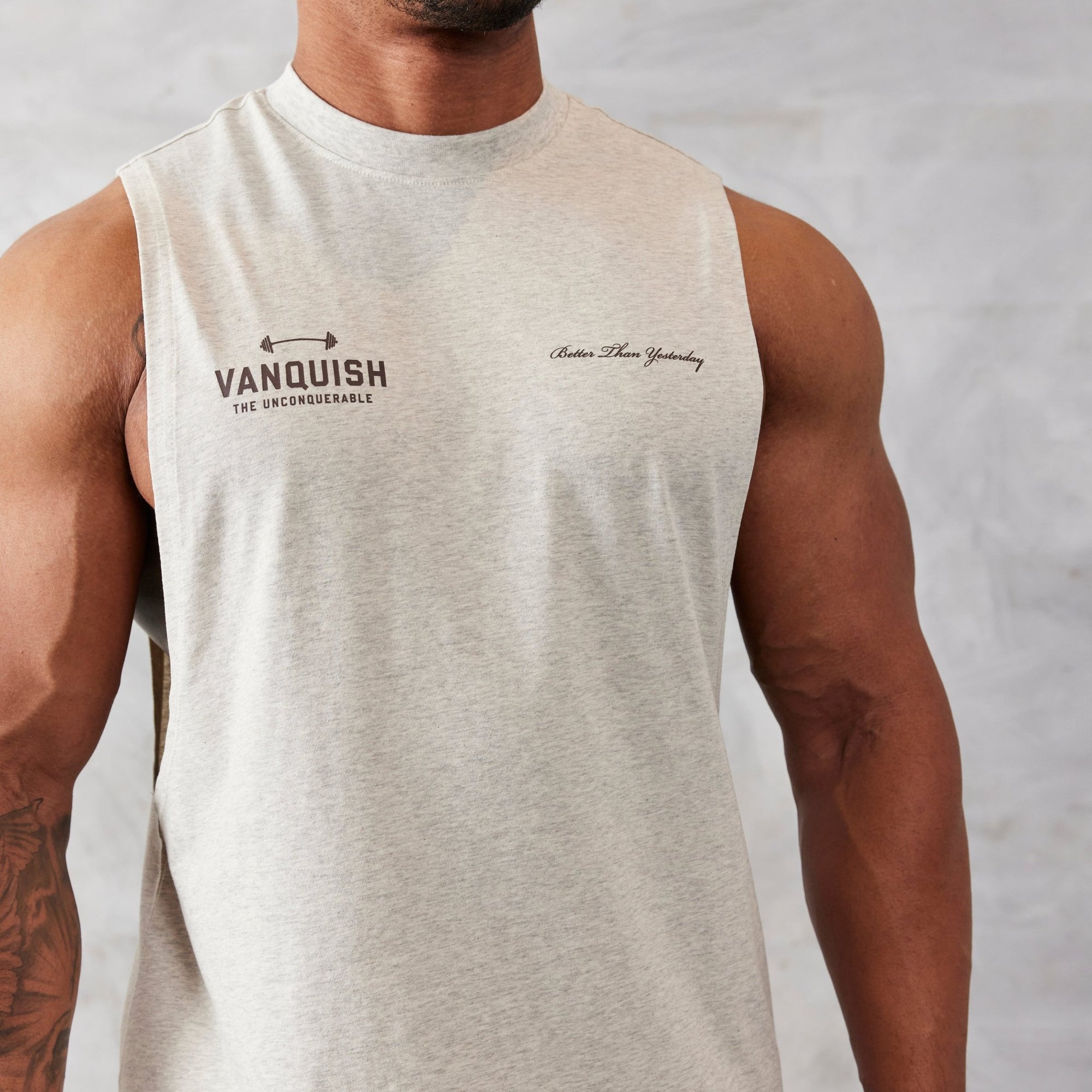 Vanquish Oat Marl Unconquerable Oversized Sleeveless T Shirt - Vanquish Fitness
