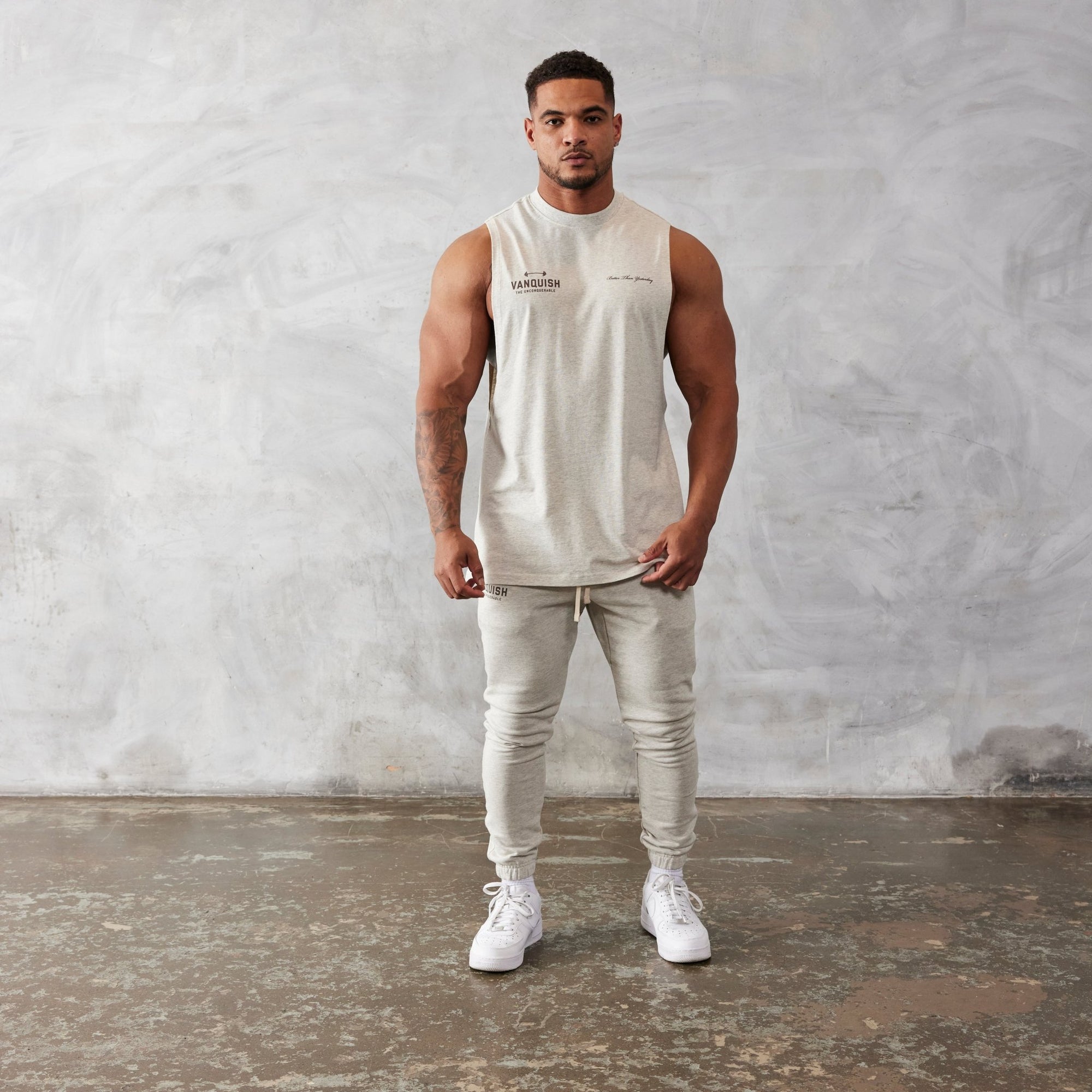 Vanquish Oat Marl Unconquerable Oversized Sleeveless T Shirt - Vanquish Fitness