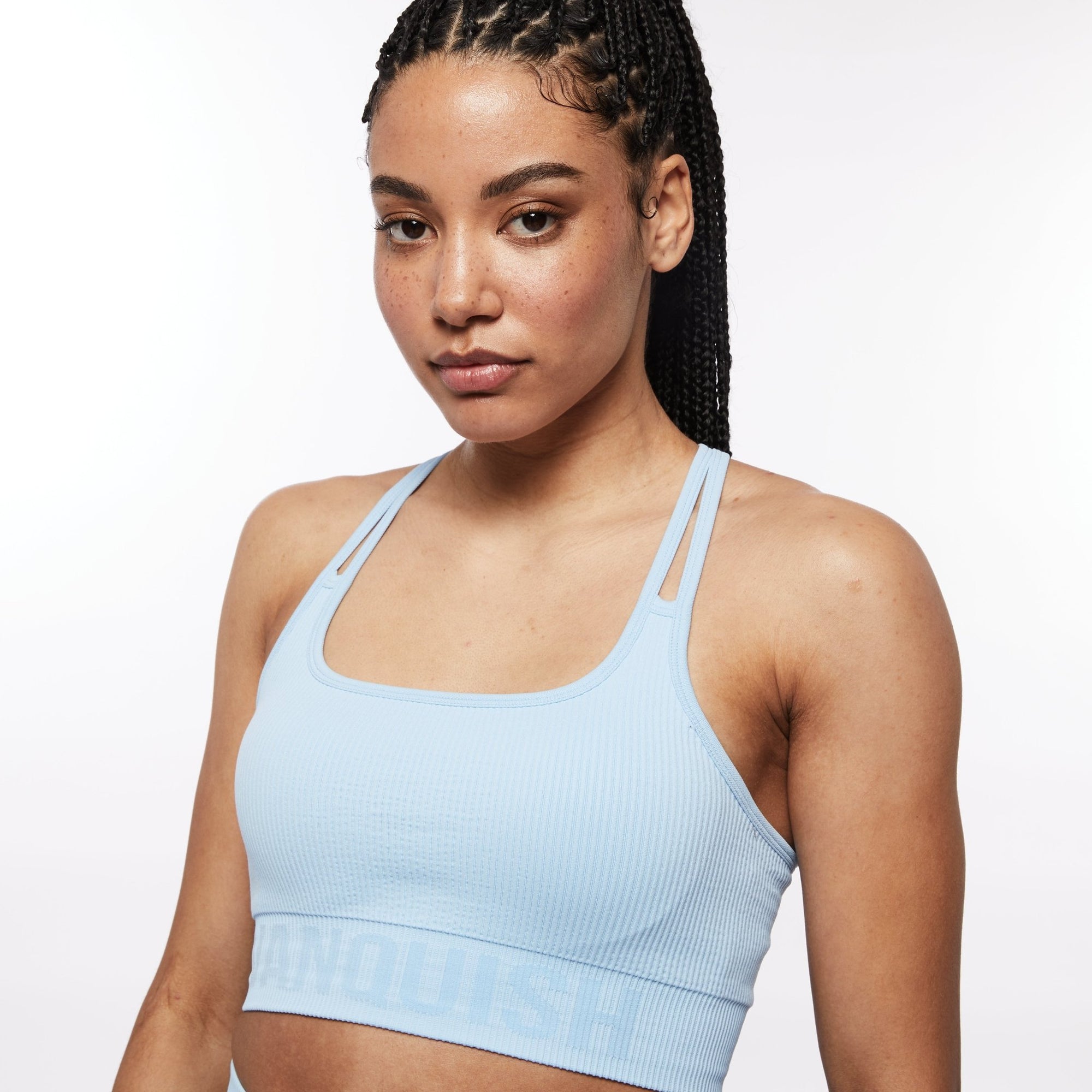 Vanquish Ribbed Baby Blue Seamless Bra - Vanquish Fitness