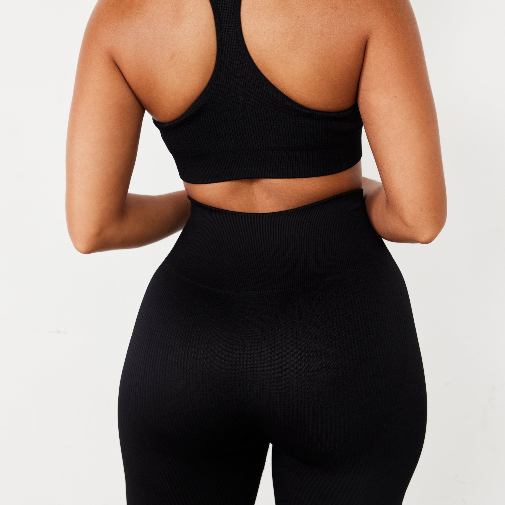 Vanquish Ribbed Seamless Black Racer Back Bra - Vanquish Fitness