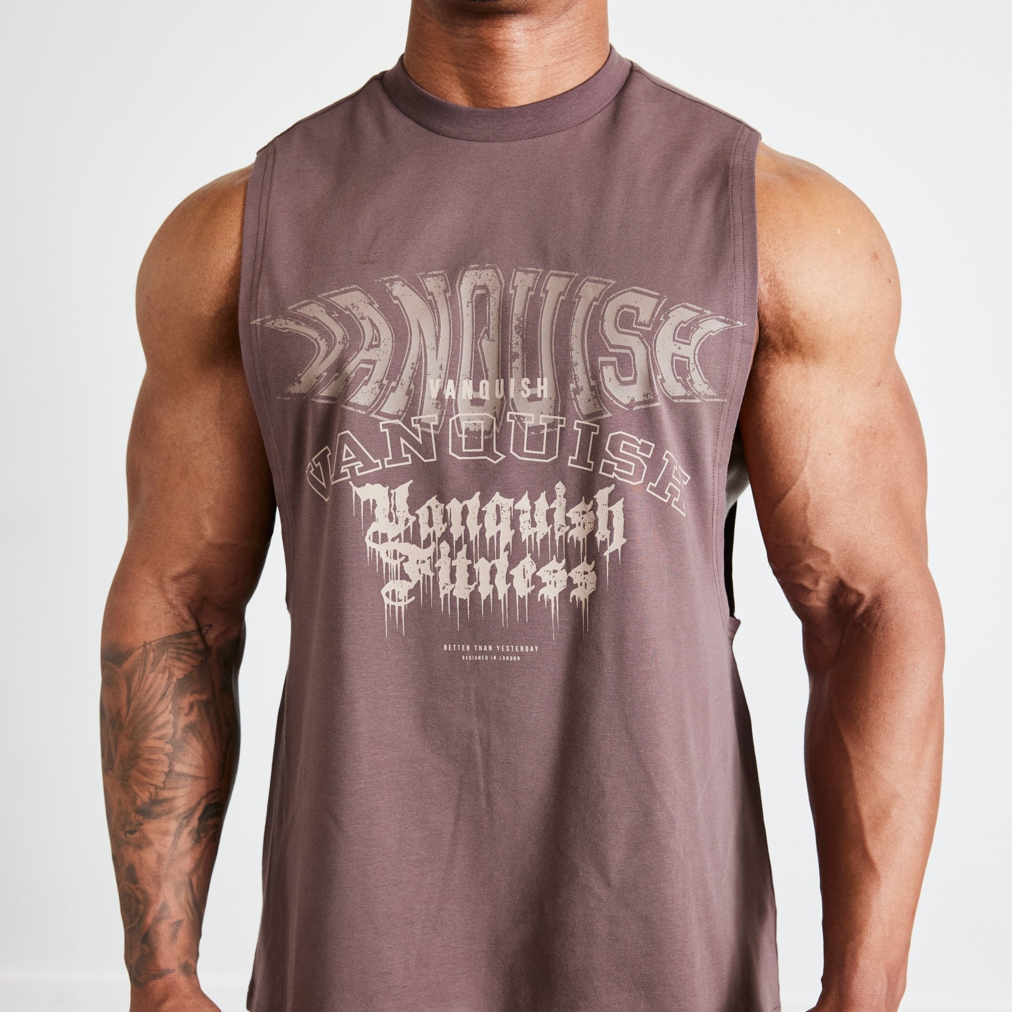 Vanquish TSP Dark Brown Metal Sleeveless T Shirt - Vanquish Fitness