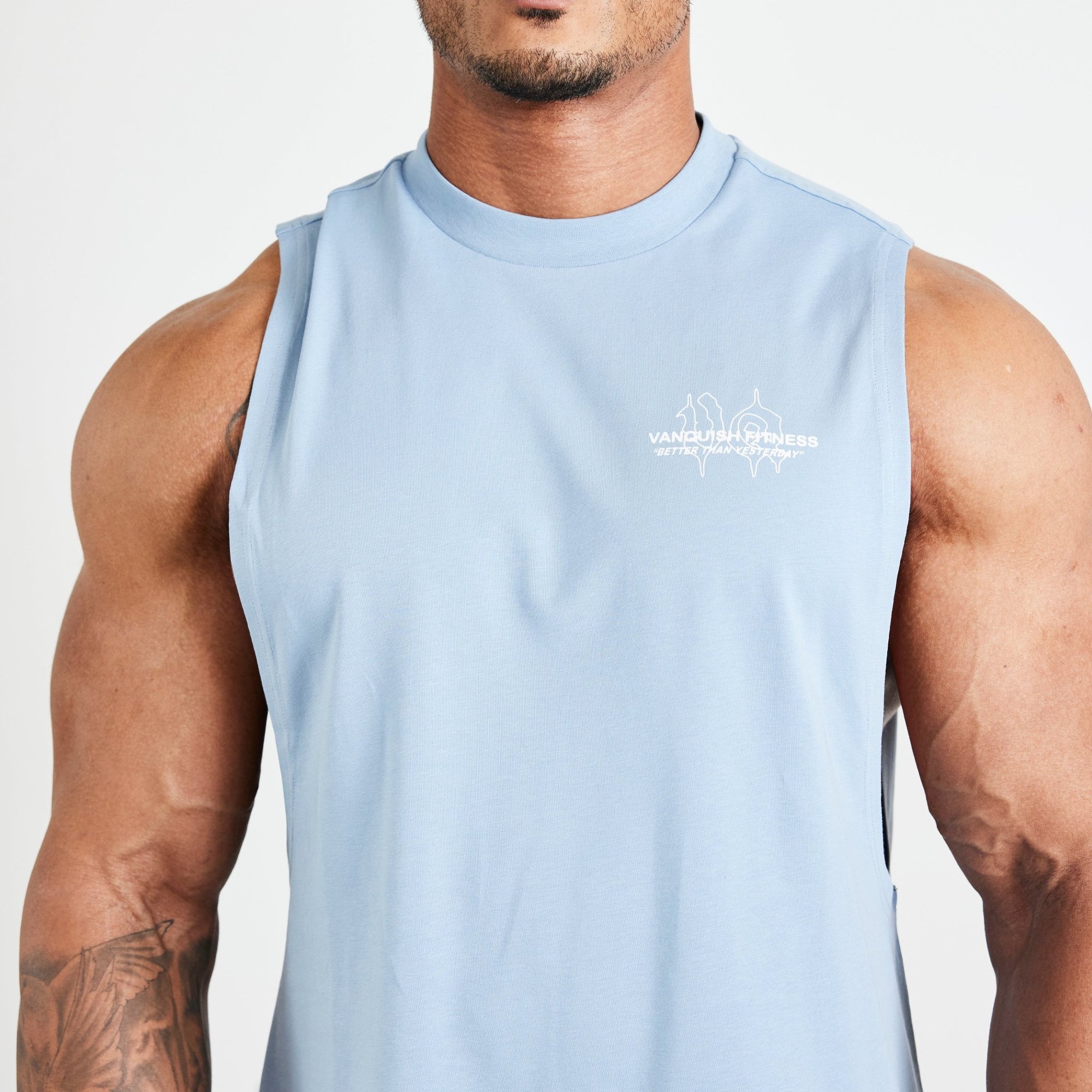 Vanquish TSP Light Blue Determination Sleeveless T Shirt - Vanquish Fitness