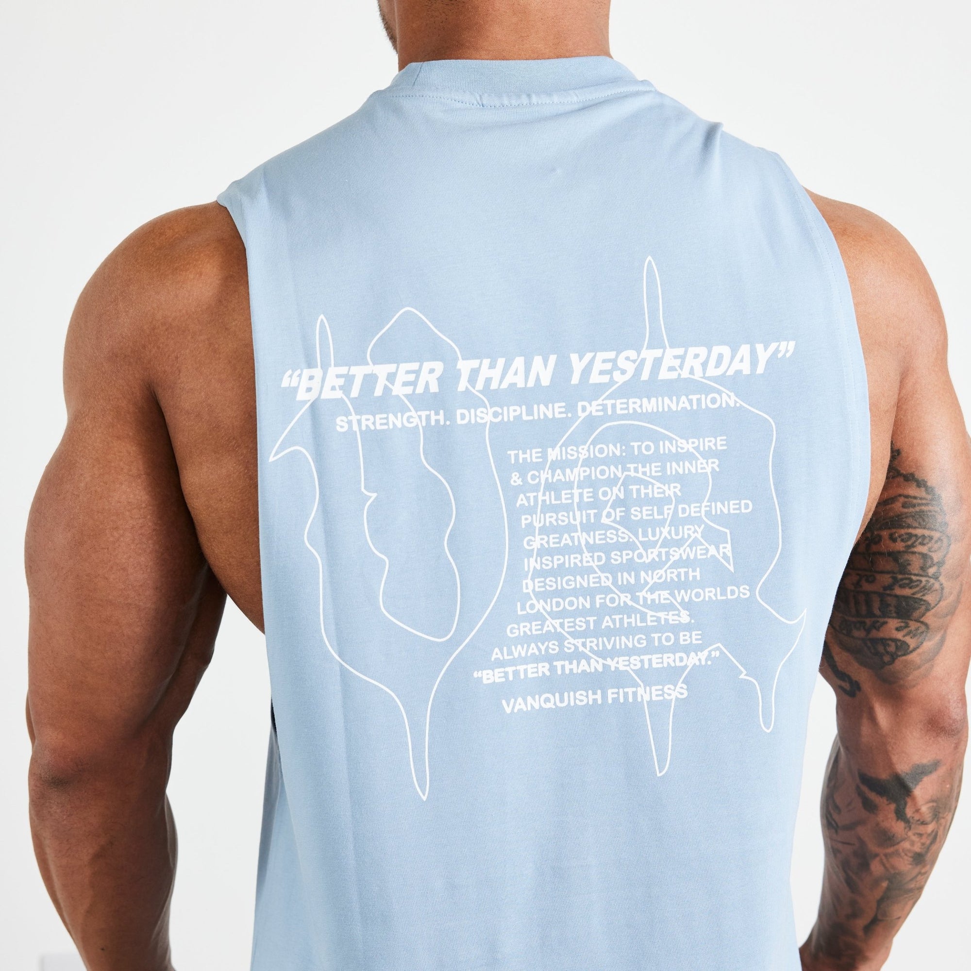 Vanquish TSP Light Blue Determination Sleeveless T Shirt - Vanquish Fitness