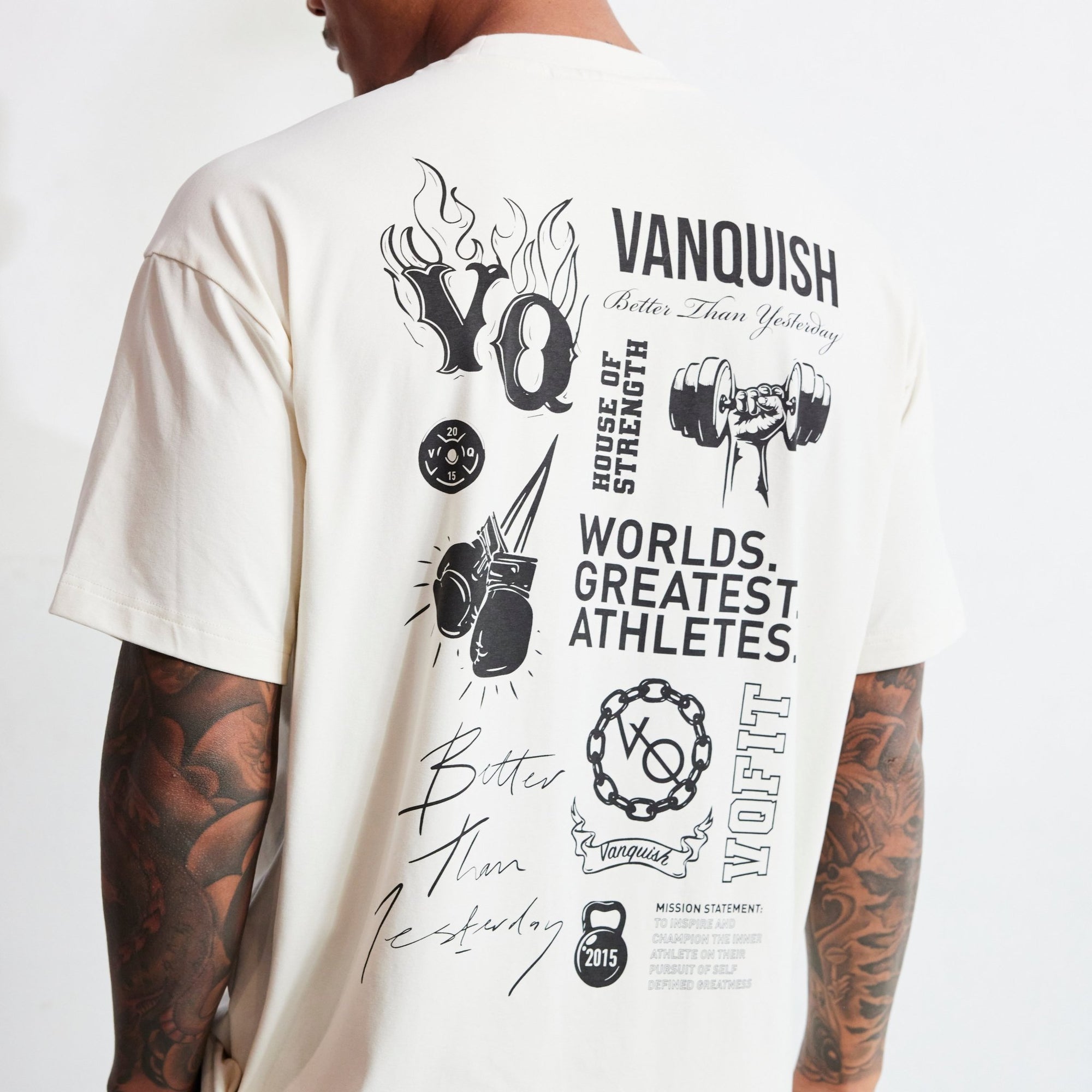 Vanquish TSP Vintage White Multi Print Oversized T Shirt - Vanquish Fitness