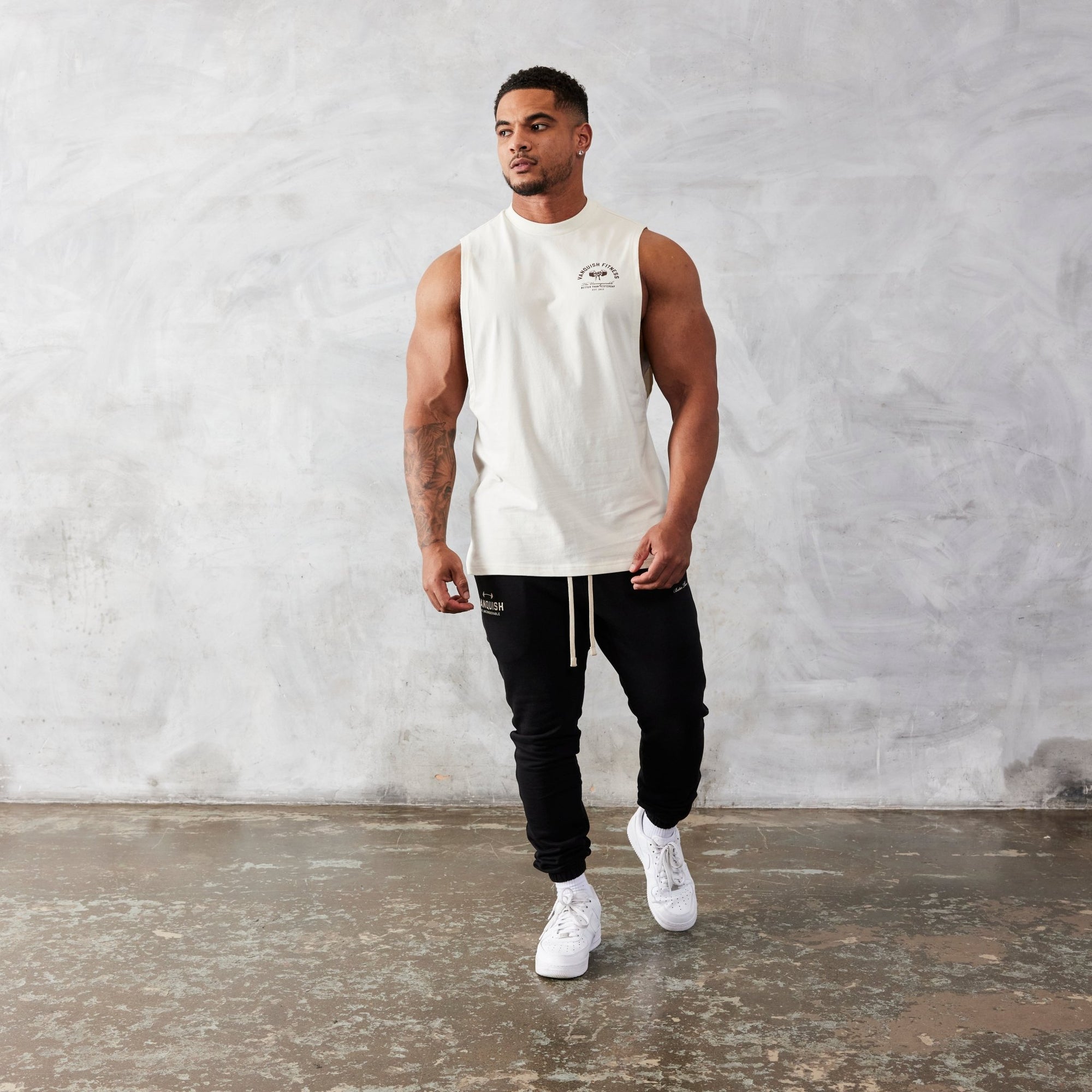 Vanquish TSP Vintage White Strength Sleeveless T Shirt - Vanquish Fitness