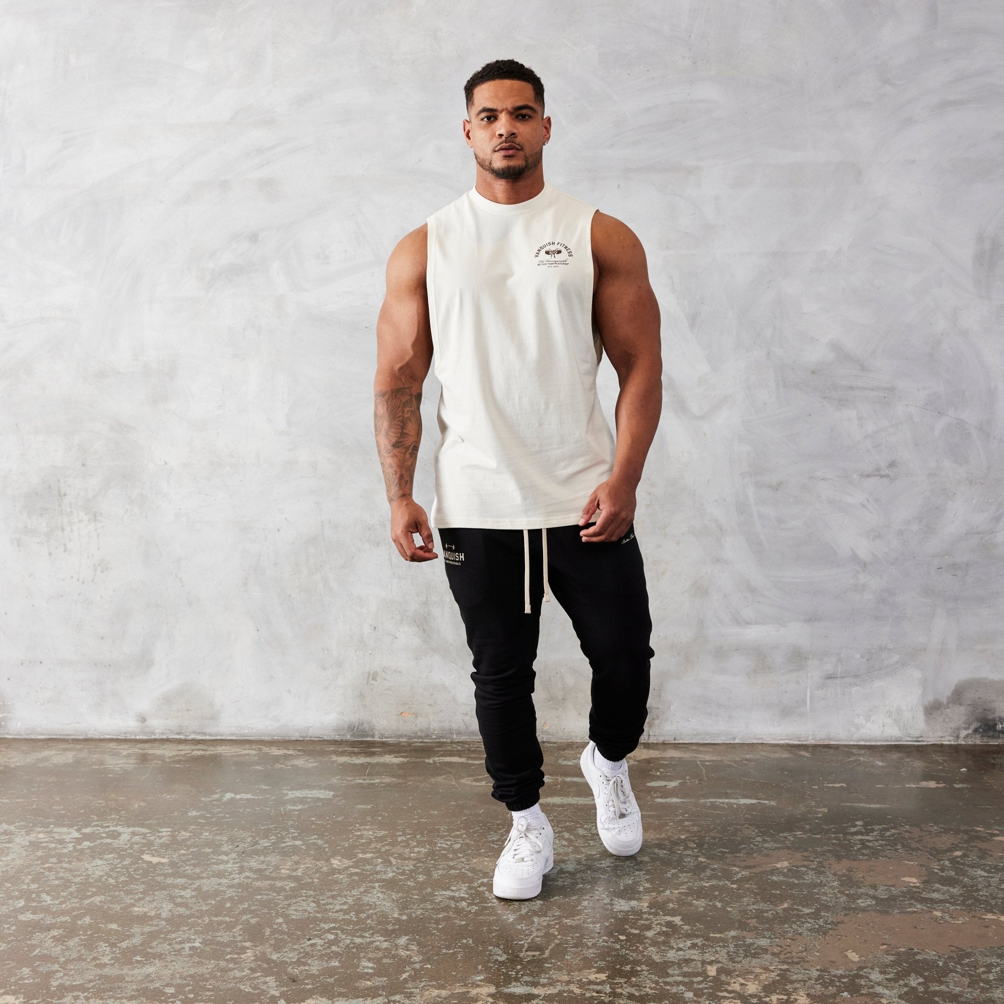 Vanquish TSP Vintage White Strength Sleeveless T Shirt - Vanquish Fitness