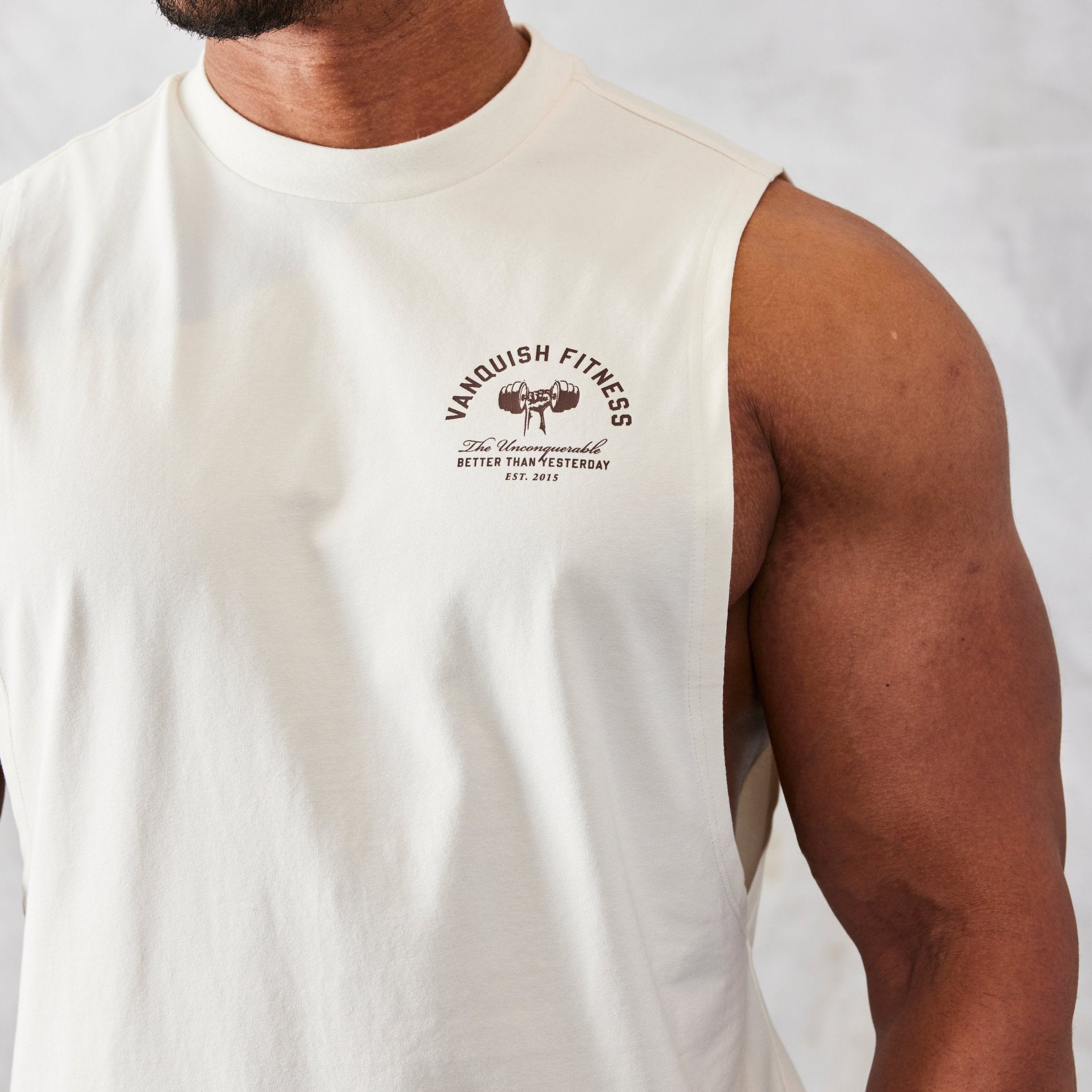 Vanquish TSP Vintage White Strength Sleeveless T Shirt - Vanquish Fitness