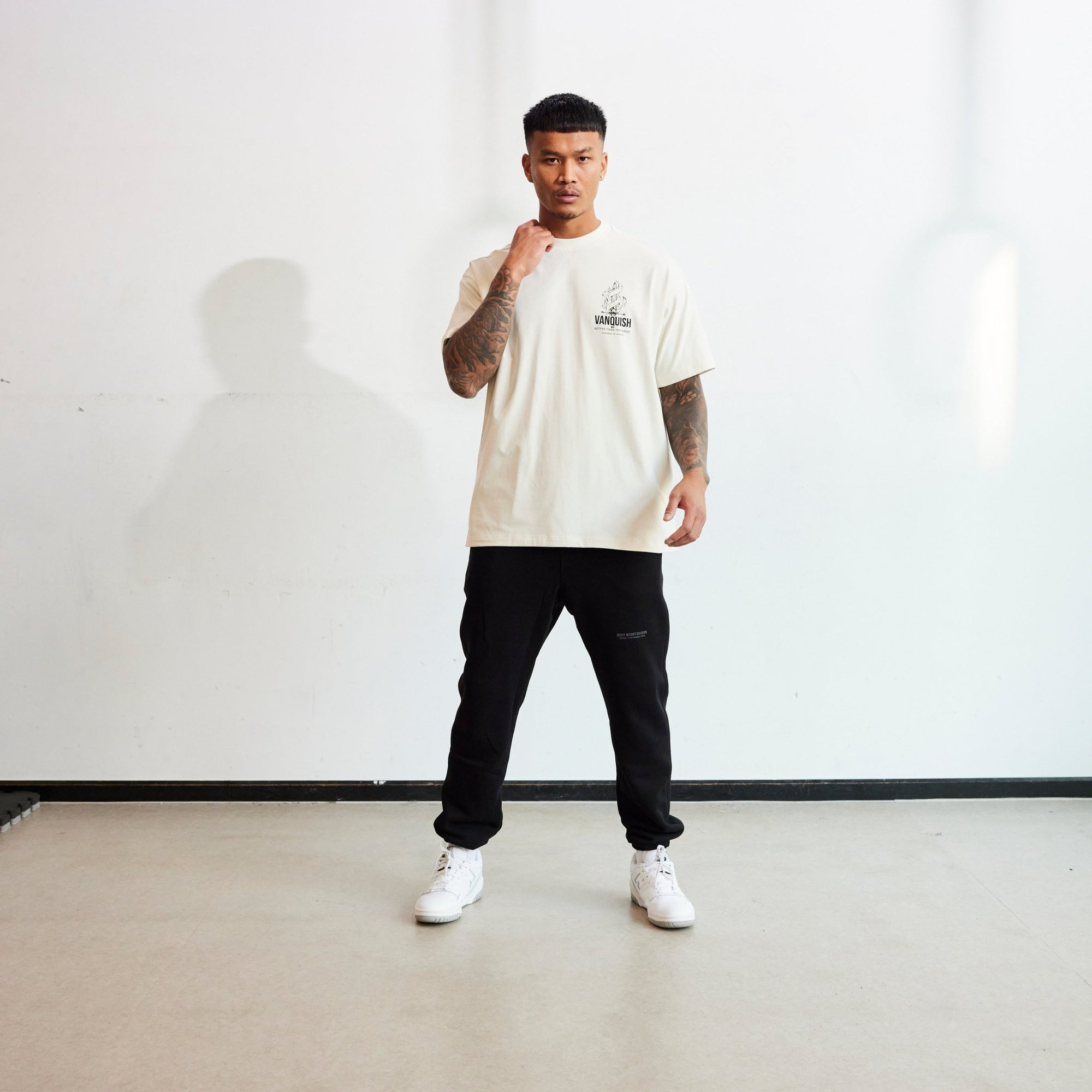 Vanquish TSP Vintage White Sword Print Oversized T Shirt - Vanquish Fitness