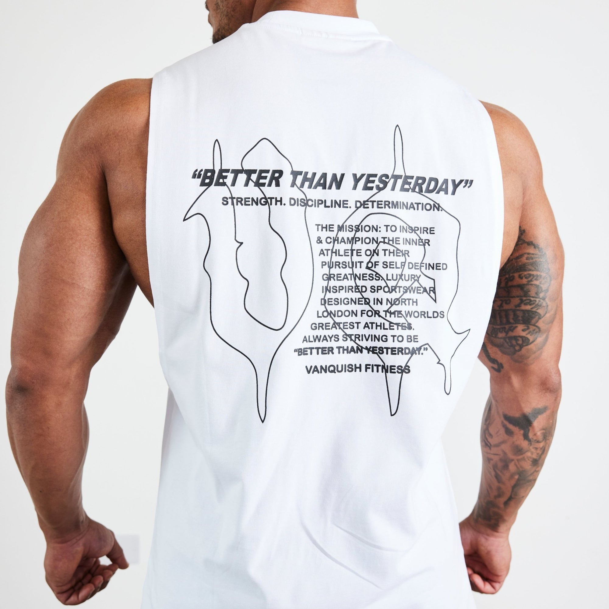 Vanquish TSP White Determination Sleeveless T Shirt - Vanquish Fitness