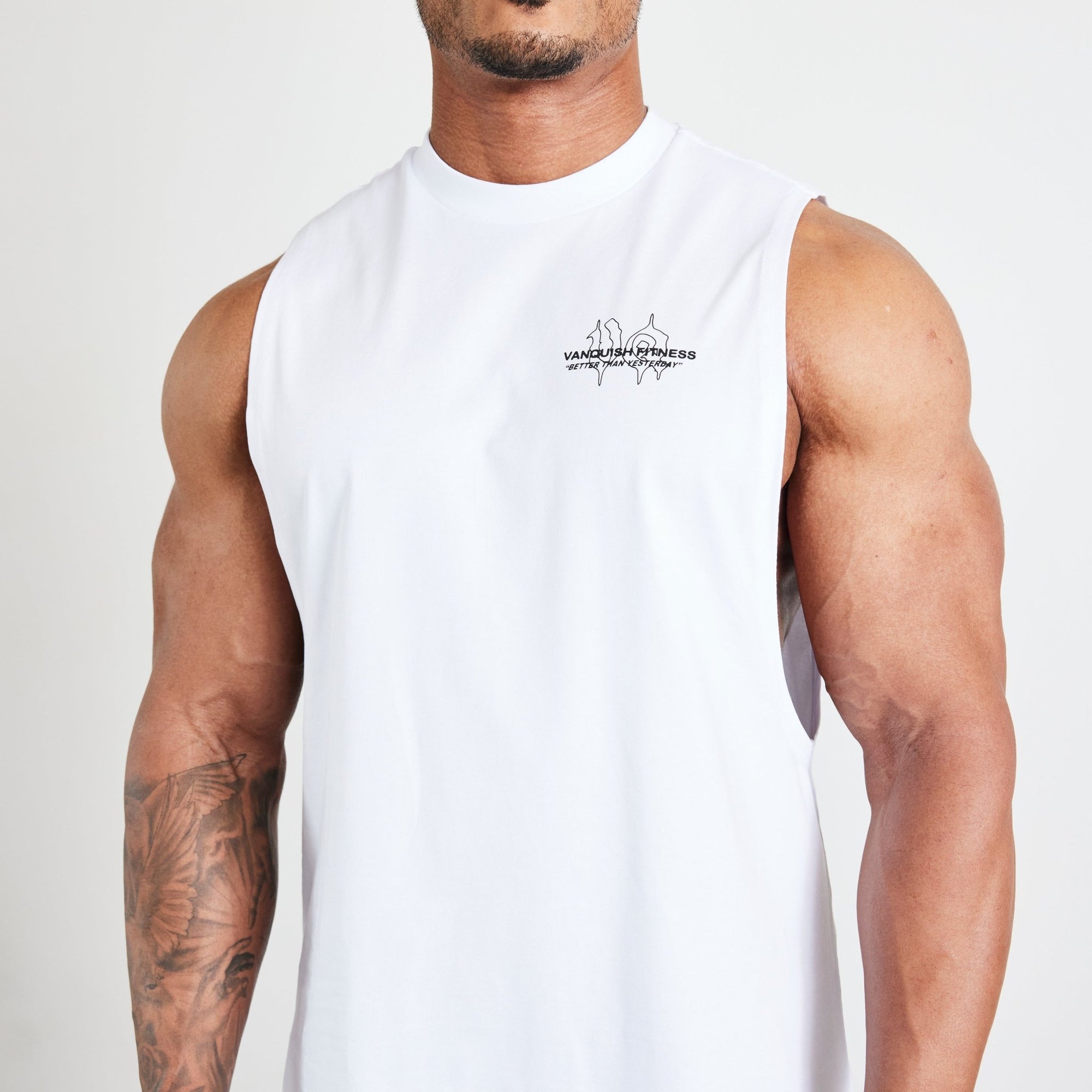 Vanquish TSP White Determination Sleeveless T Shirt - Vanquish Fitness