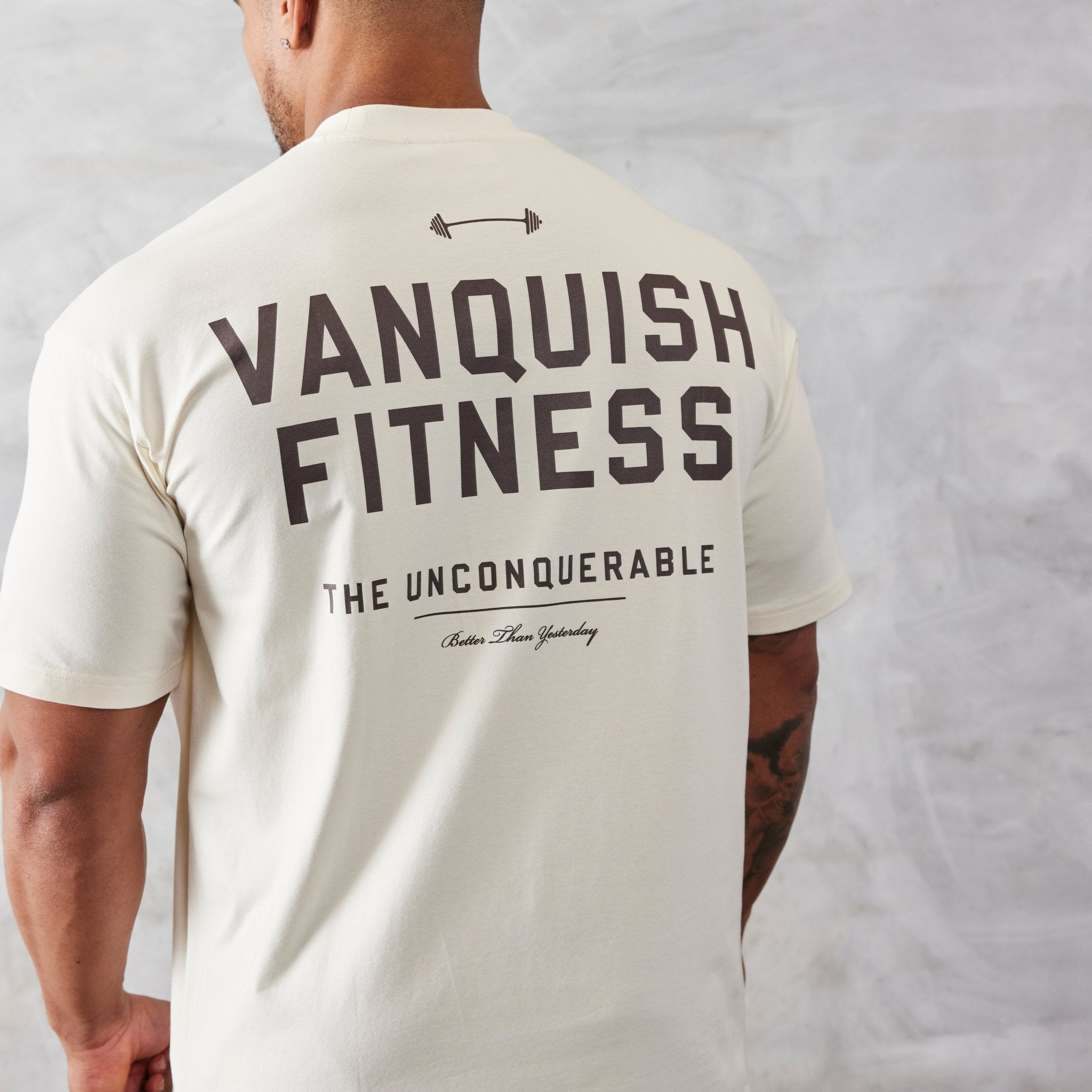 Vanquish Vintage White Unconquerable Oversized T Shirt - Vanquish Fitness