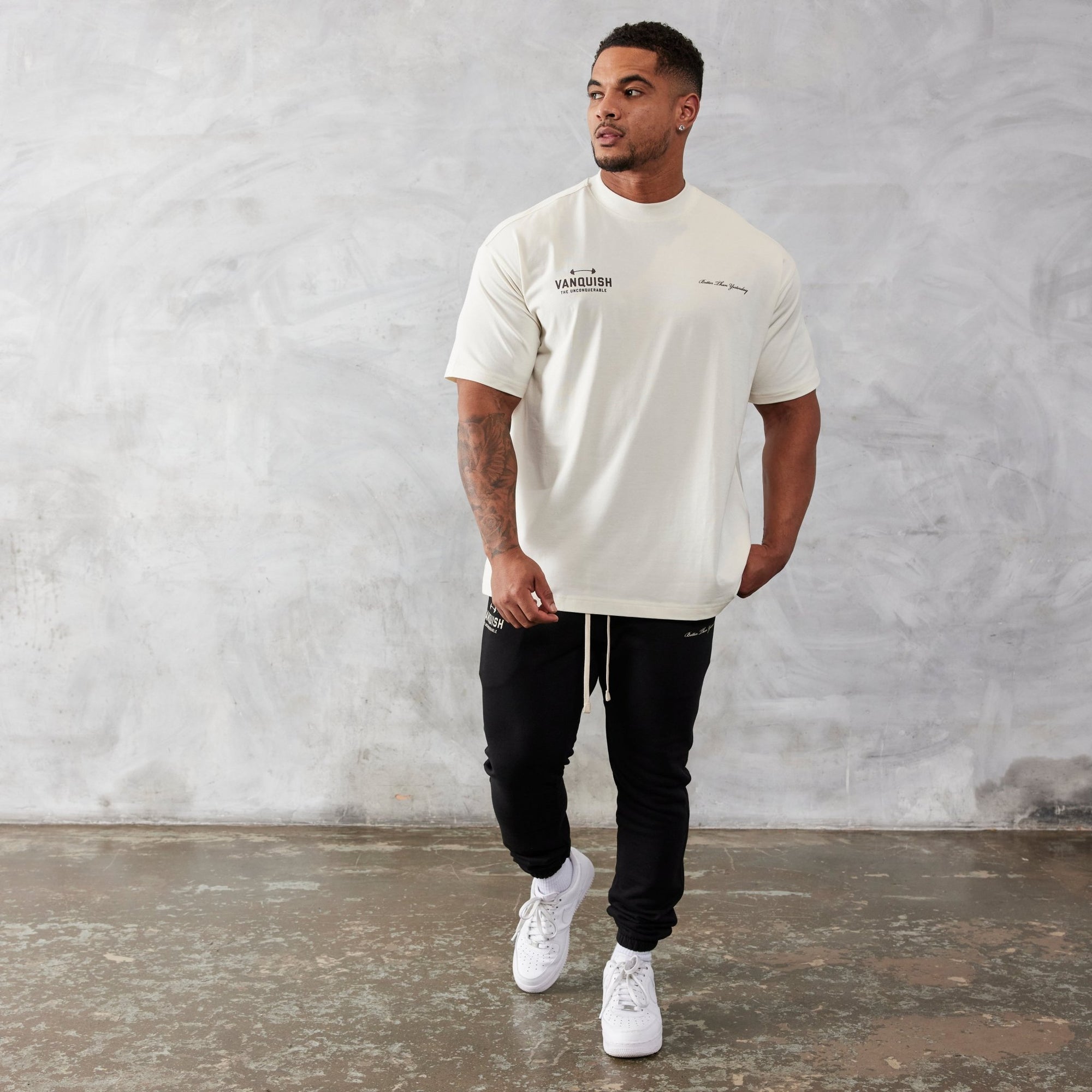 Vanquish Vintage White Unconquerable Oversized T Shirt - Vanquish Fitness