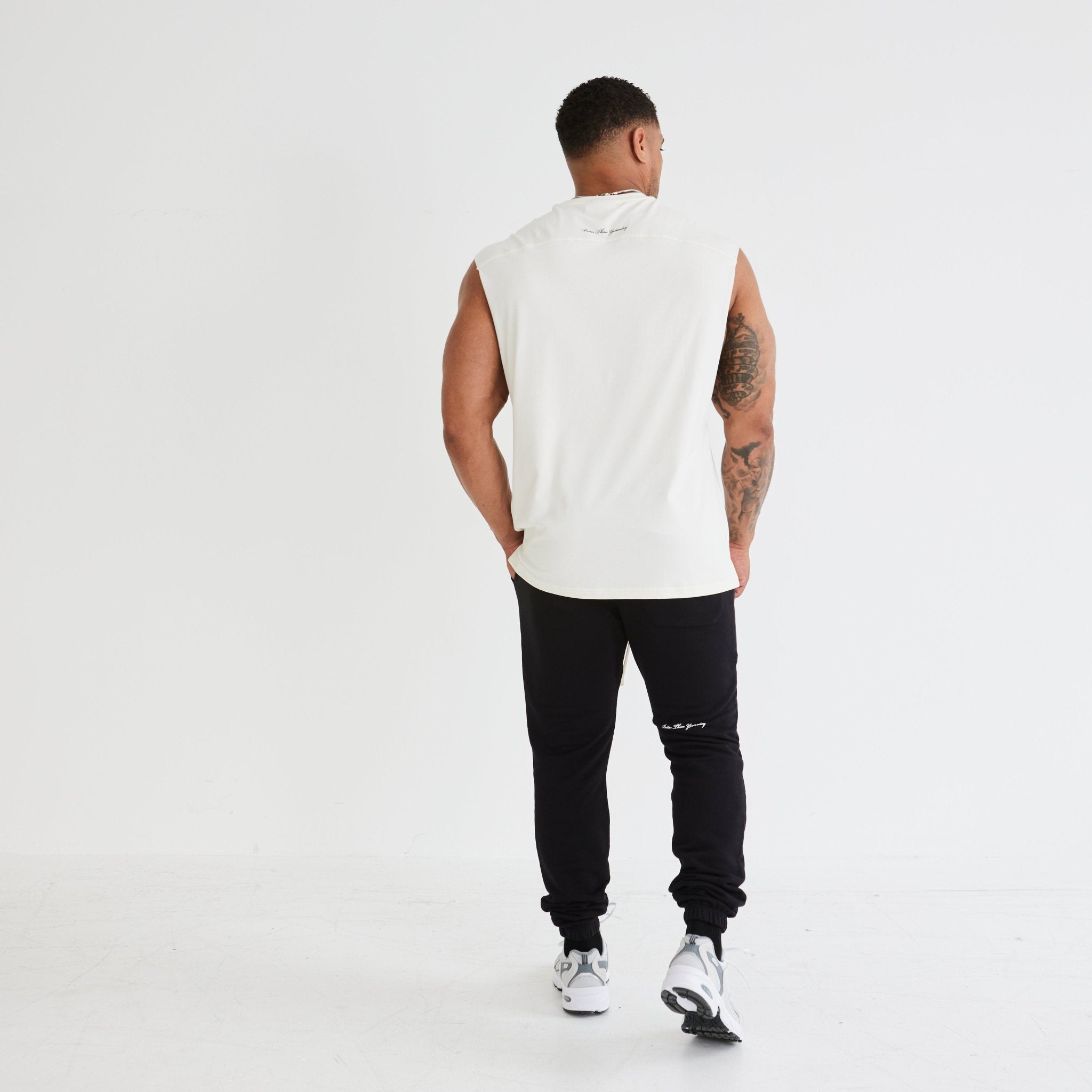 Vanquish Vintage White Varsity Oversized Sleeveless T Shirt - Vanquish Fitness