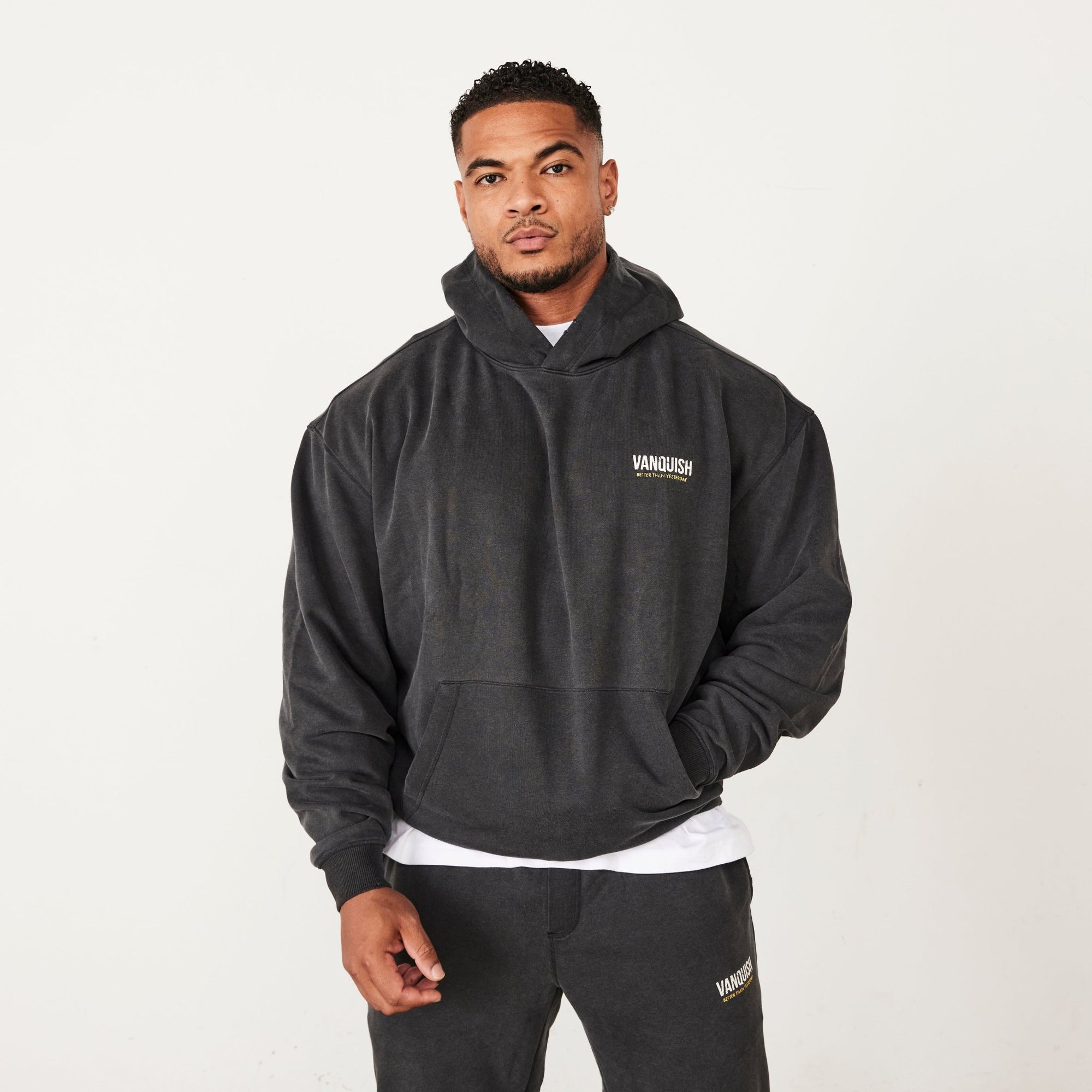 Vanquish Washed Black Oversized Pullover Hoodie - Vanquish Fitness