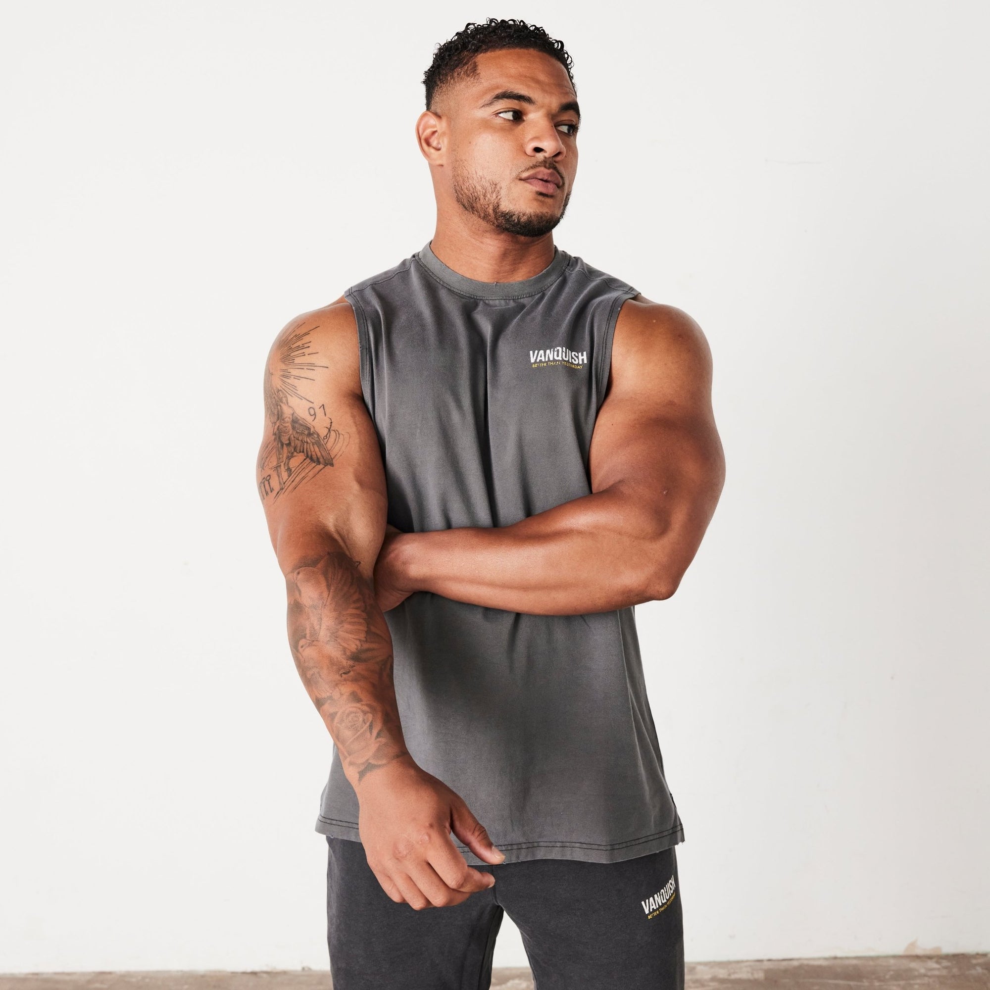 Vanquish Washed Black Sleeveless T Shirt - Vanquish Fitness