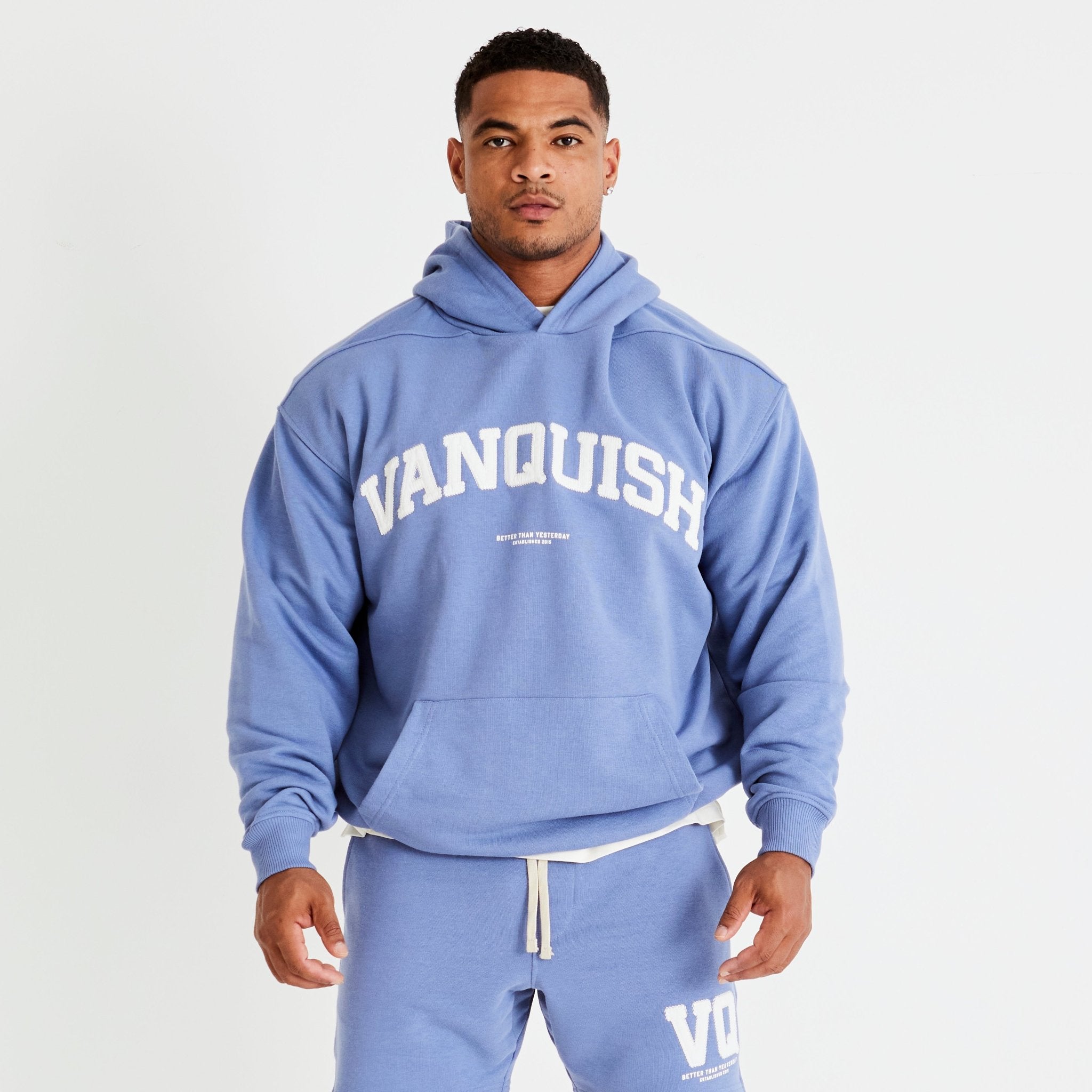 Vanquish Washed Blue Varsity Oversized Pullover Hoodie - Vanquish Fitness