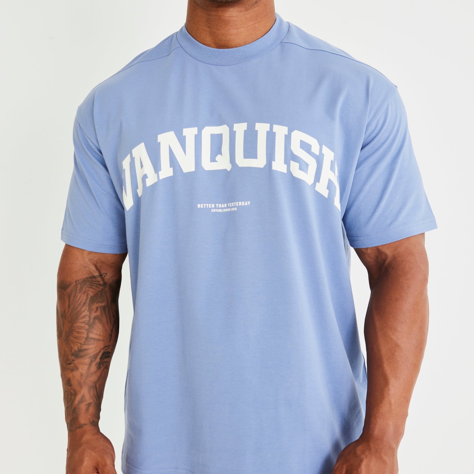 Vanquish Washed Blue Varsity Oversized T Shirt - Vanquish Fitness