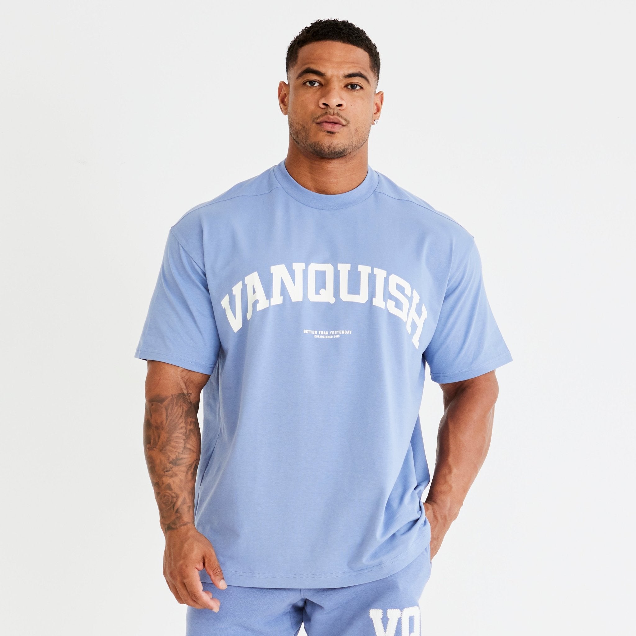 Vanquish Washed Blue Varsity Oversized T Shirt - Vanquish Fitness