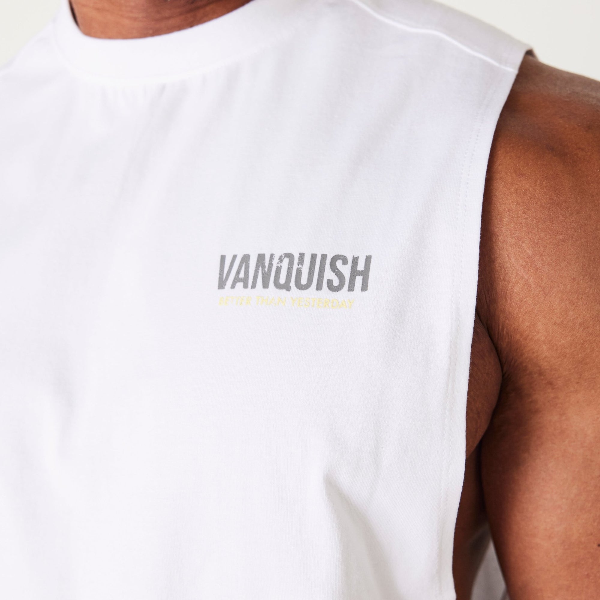 Vanquish White Sleeveless T Shirt - Vanquish Fitness