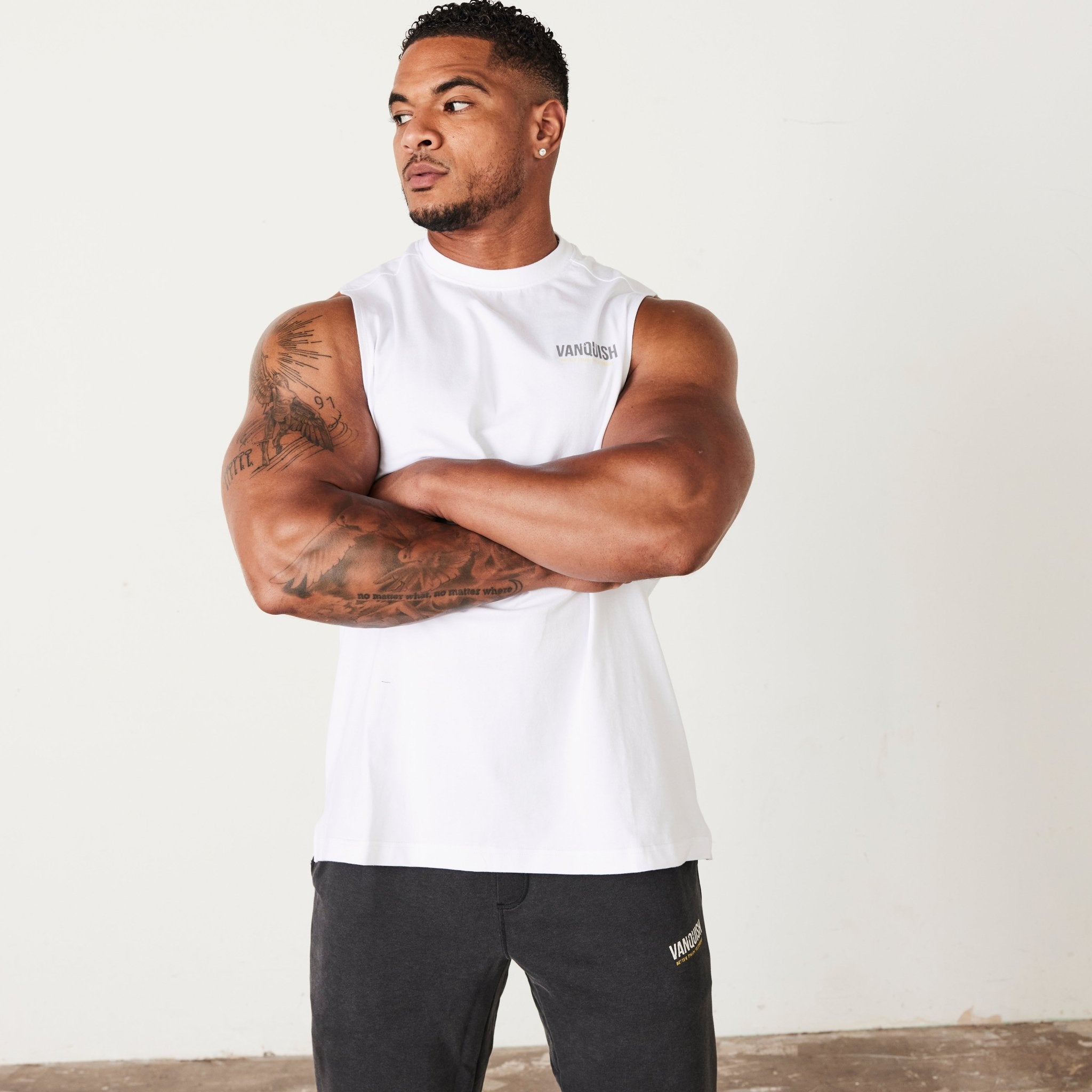 Vanquish White Sleeveless T Shirt - Vanquish Fitness